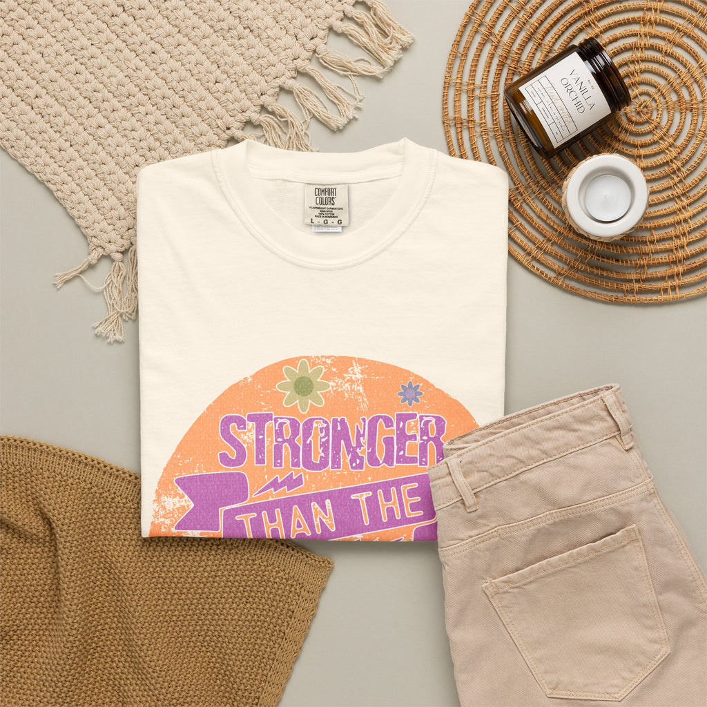 Textured Stronger Than the Storm T-Shirt — Inspirational Floral Graphic Tee