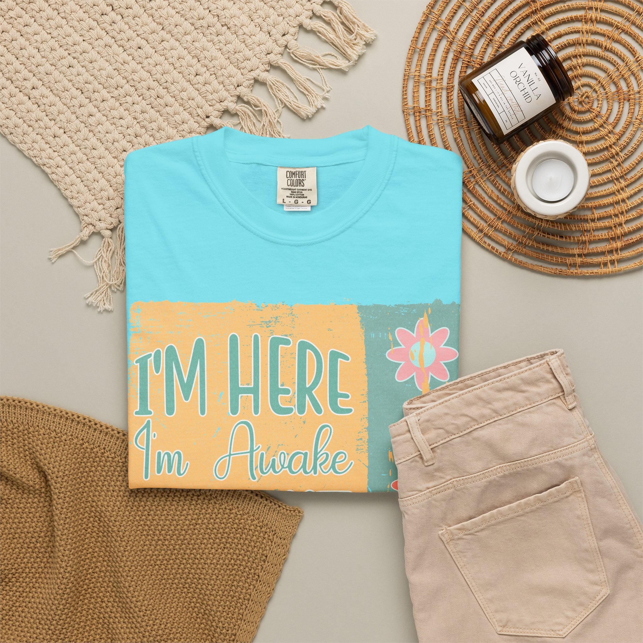 I'm Here, I'm Awake Don’t Push It Textured T-Shirt — Funny Morning Graphic Tee