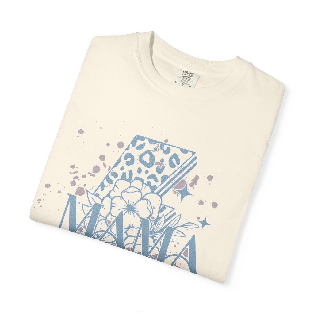 Mama Lightning Bolt Textured Graphic Tee — Floral Leopard Rocker Mom T-Shirt