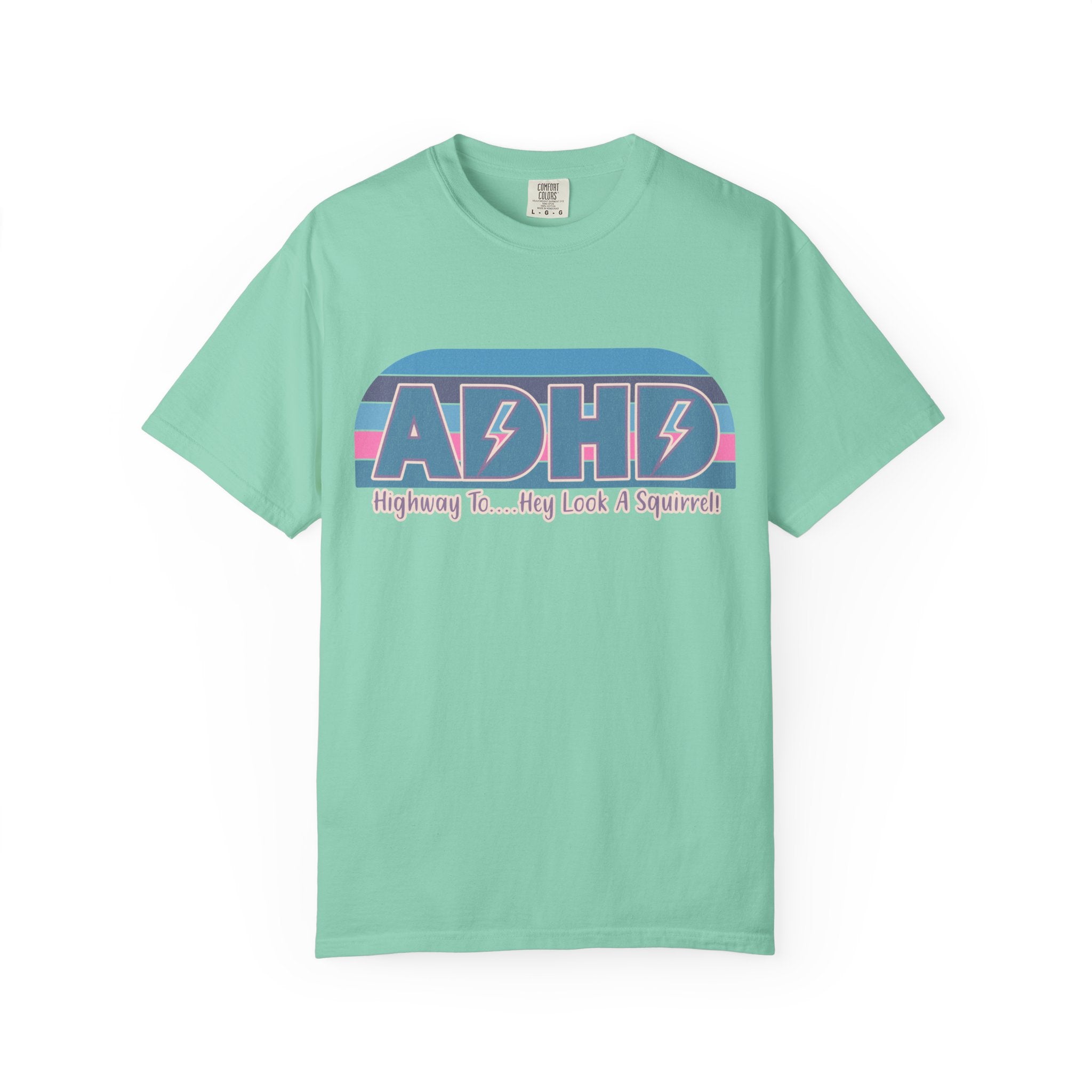 ADHD Retro Stripe T-Shirt — “Highway To… Hey Look A Squirrel!” Funny Neurodivergent Tee