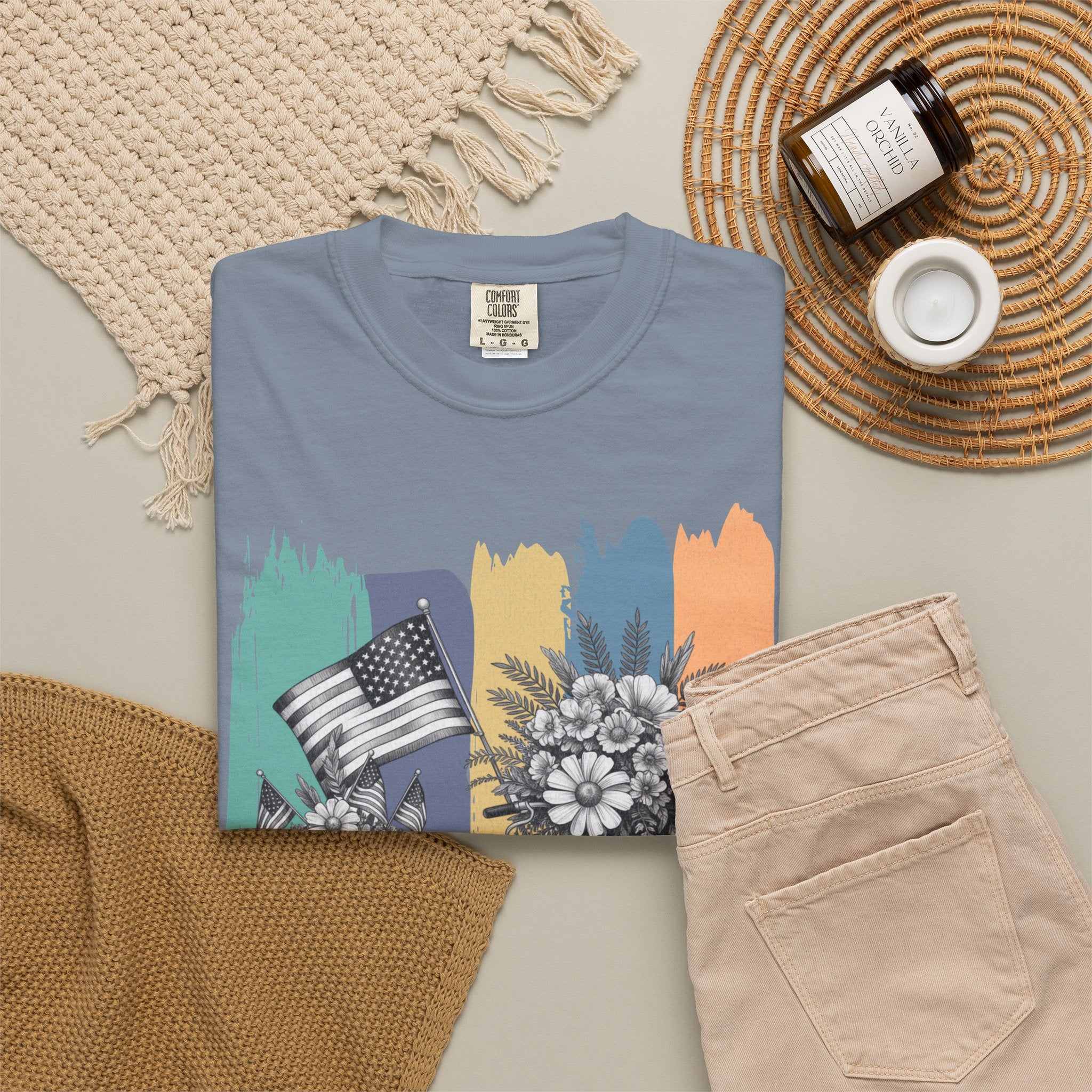 Textured Vintage Bicycle Bouquet T-Shirt — Americana Floral Bike Tee
