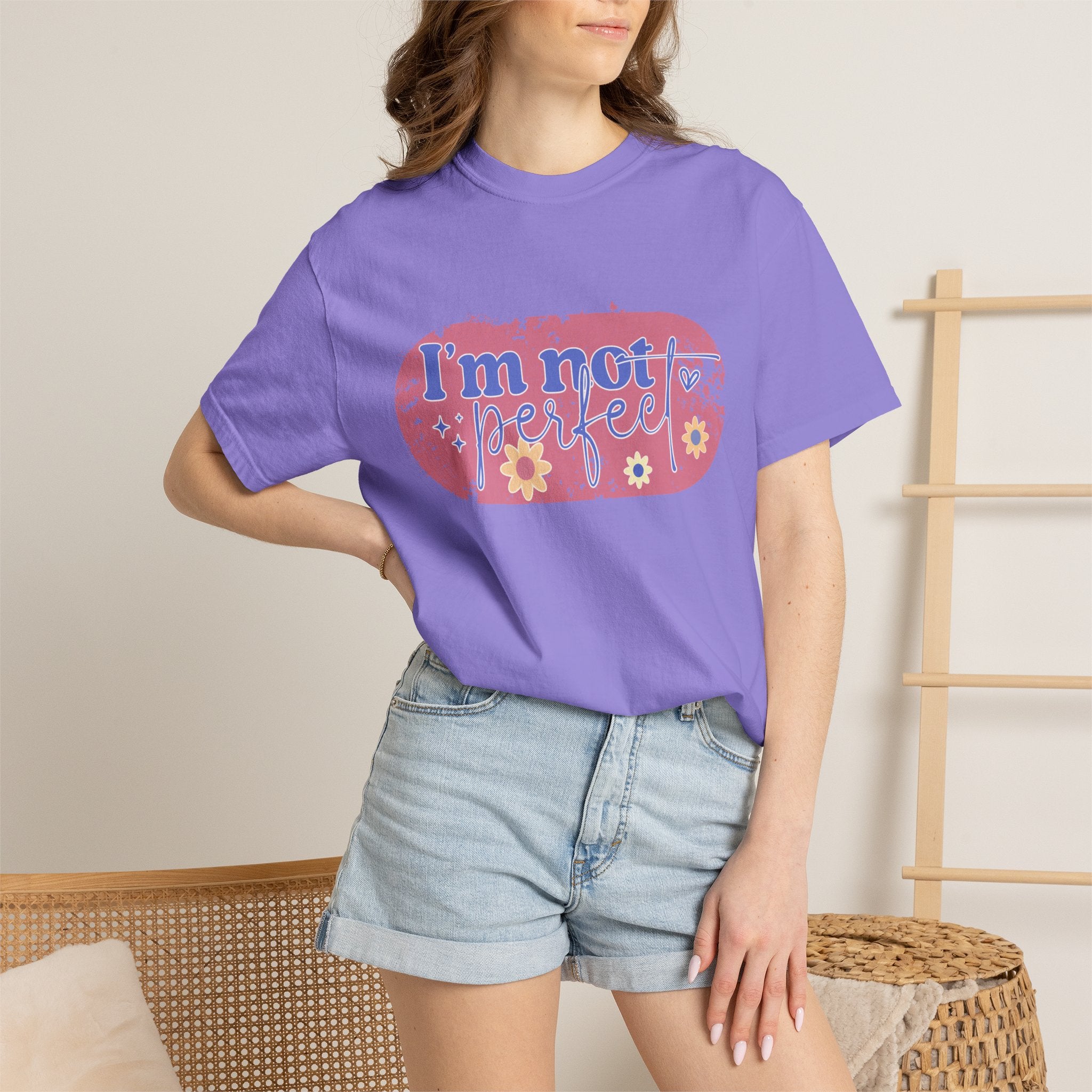 I'm Not Perfect Textured Floral T-Shirt — Retro Flower Graphic Tee