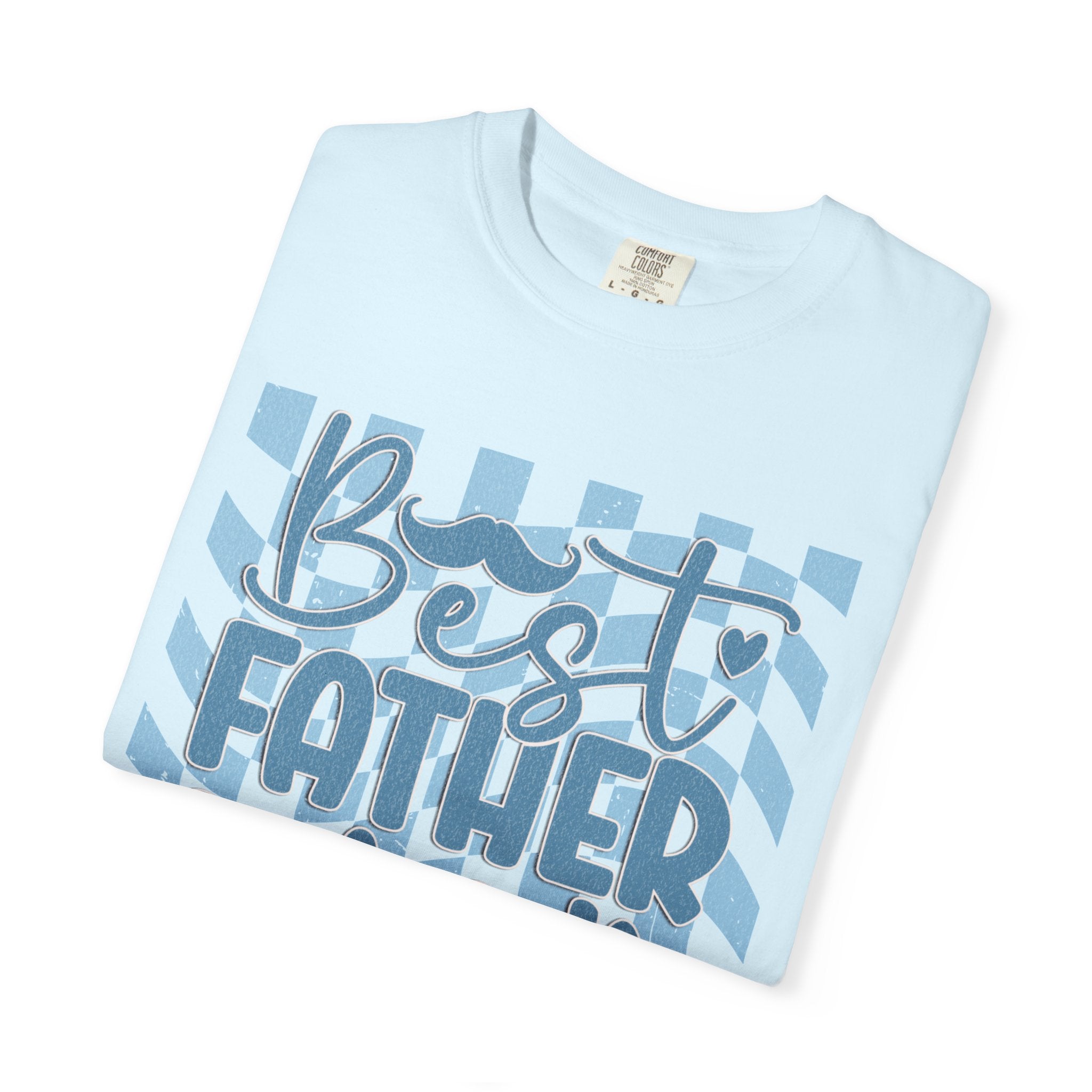 Textured Best Father Ever T-Shirt — Retro Blue Check Fathers Day Tee
