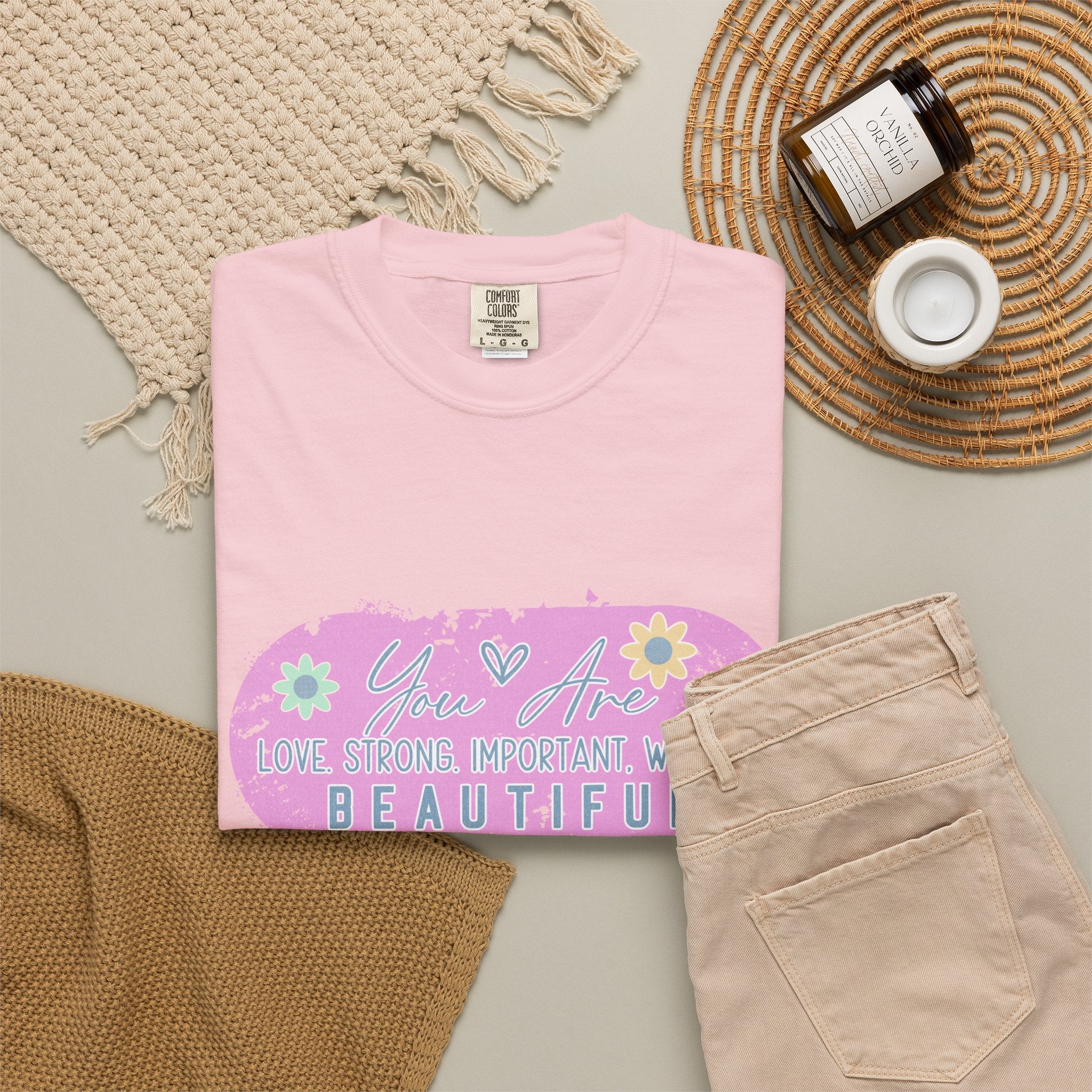 Textured T-Shirt — She is Brave, Strong, Worthy, Beautiful Floral Graphic Tee