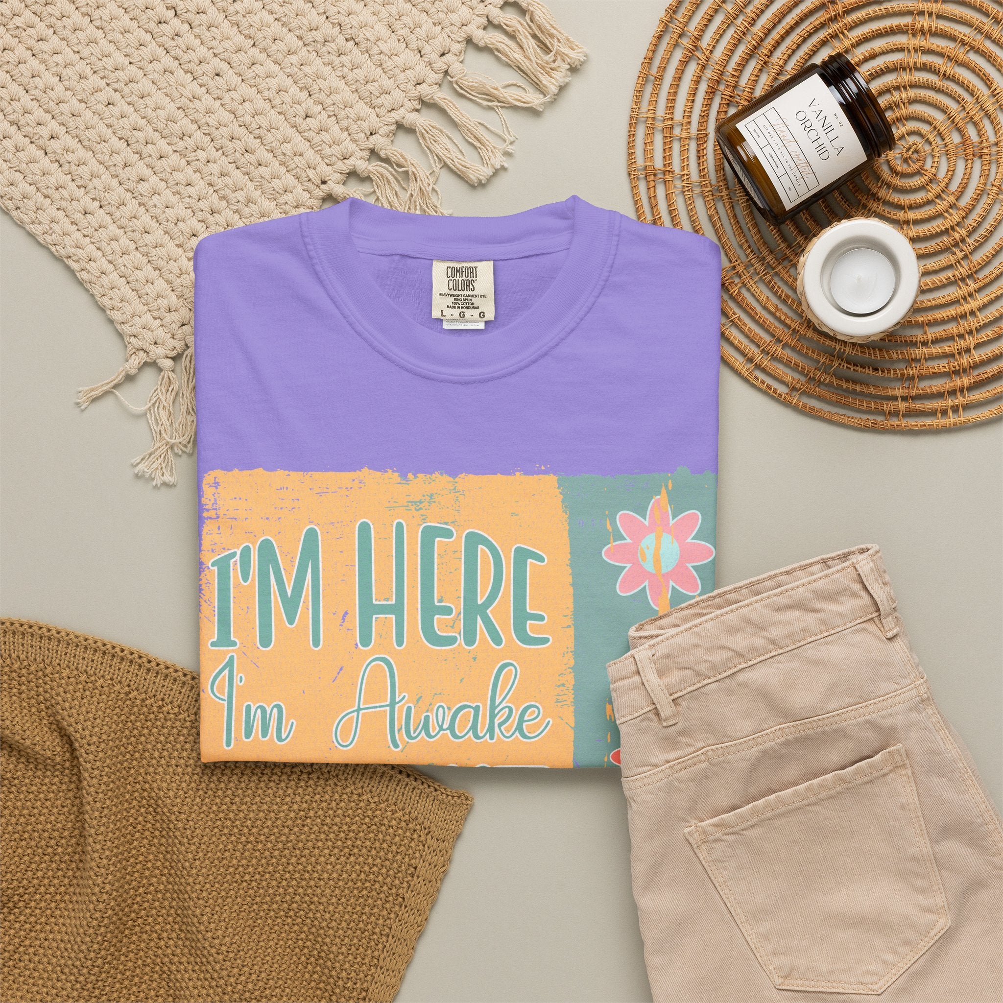 I'm Here, I'm Awake Don’t Push It Textured T-Shirt — Funny Morning Graphic Tee