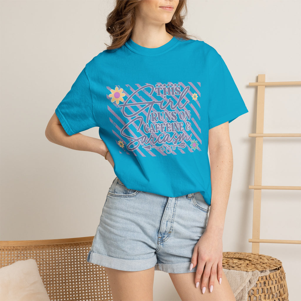 This Girl Runs On Caffeine & Sarcasm  — Textured Women's Graphic T-Shirt