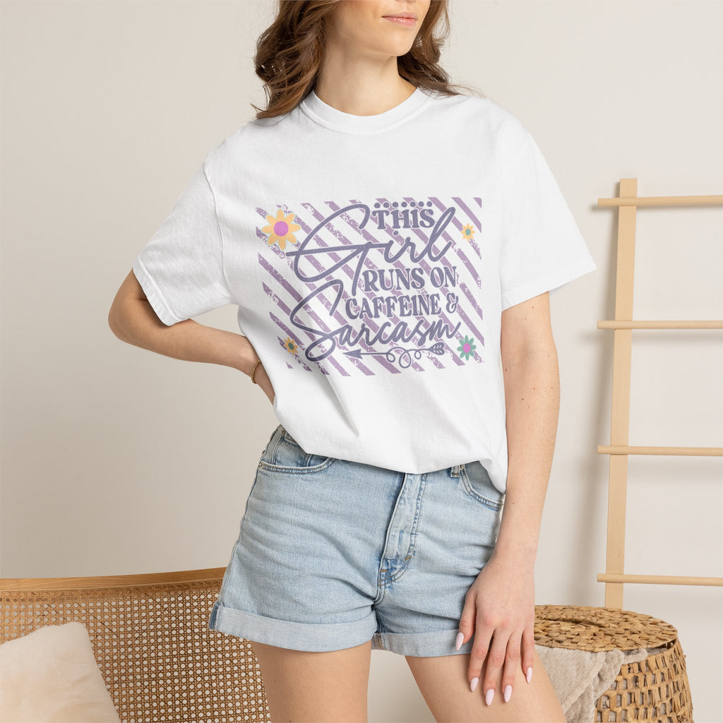 This Girl Runs On Caffeine & Sarcasm  — Textured Women's Graphic T-Shirt