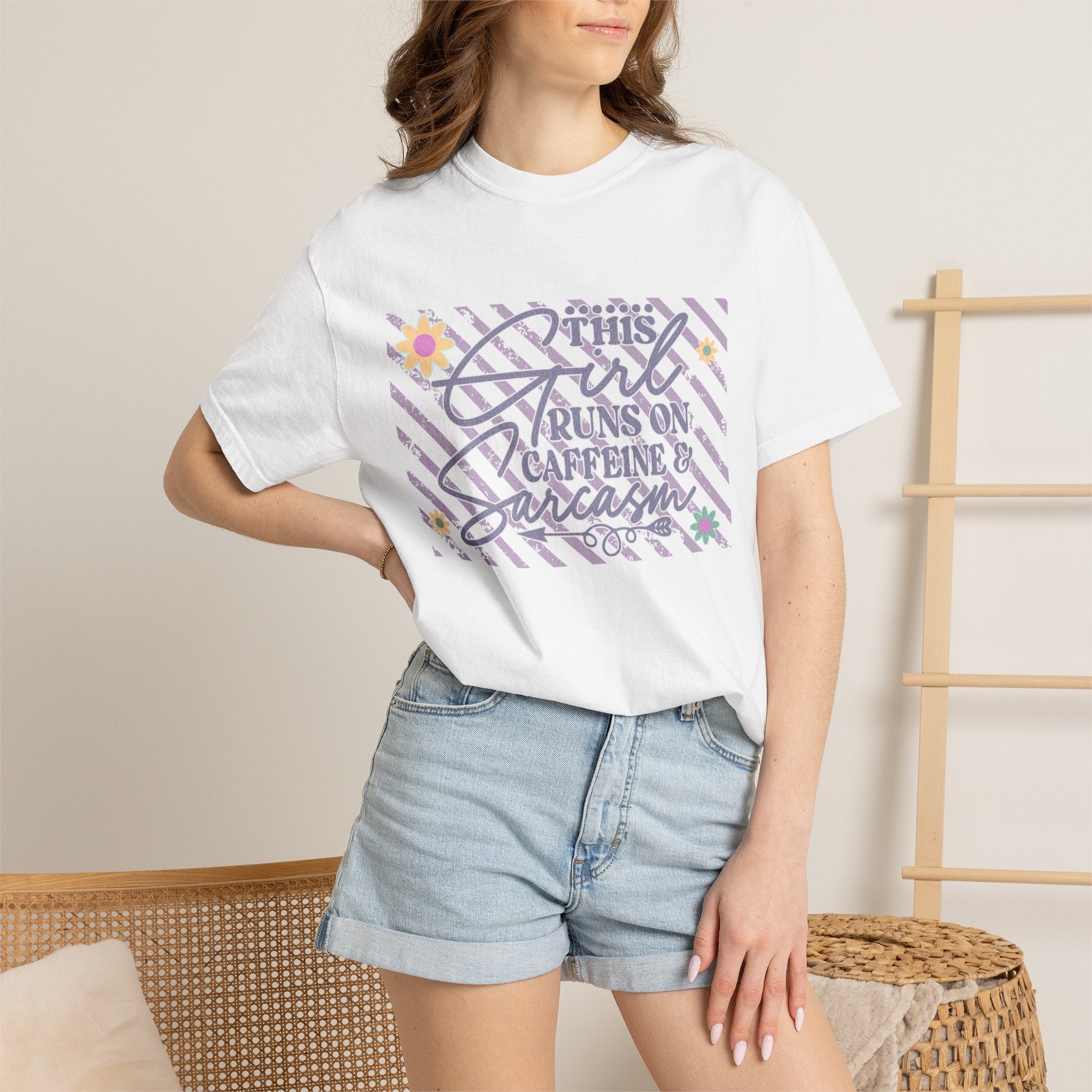 This Girl Runs On Caffeine & Sarcasm  — Textured Women's Graphic T-Shirt