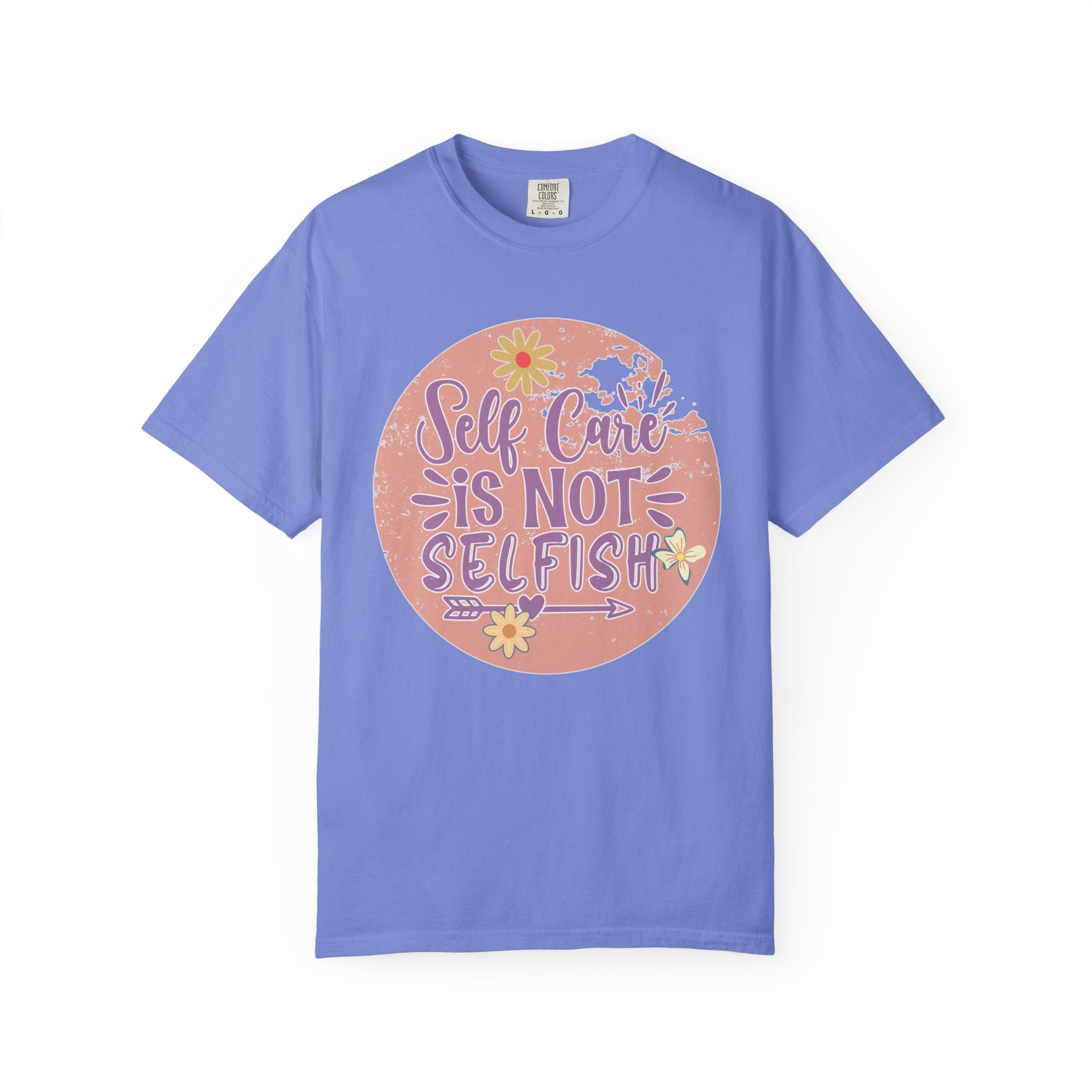 Self Care Is Not Selfish Texture  T-Shirt — Floral Mental Health Awareness Tee