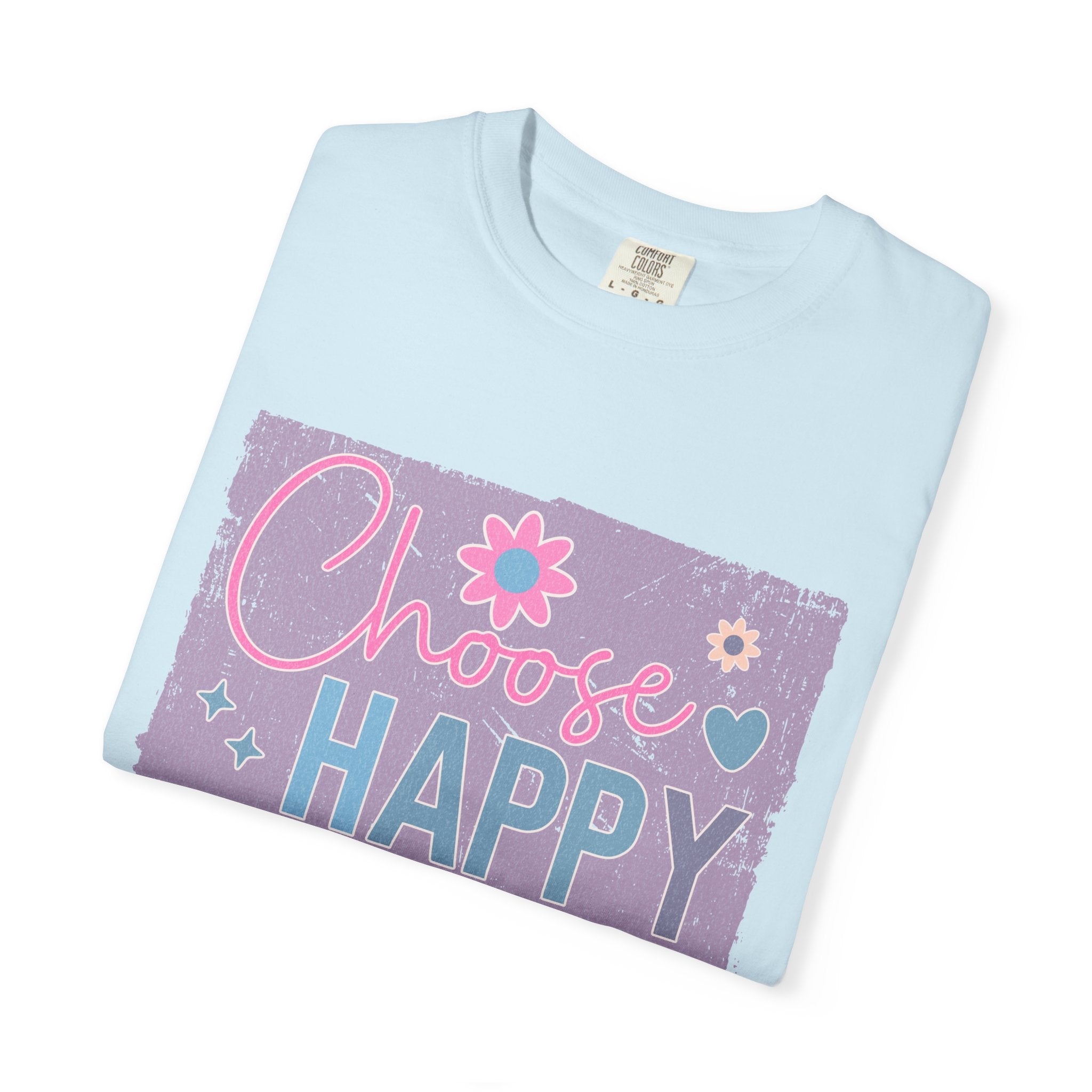 Choose Happy Textured T-Shirt — Retro Floral Positive Message Tee