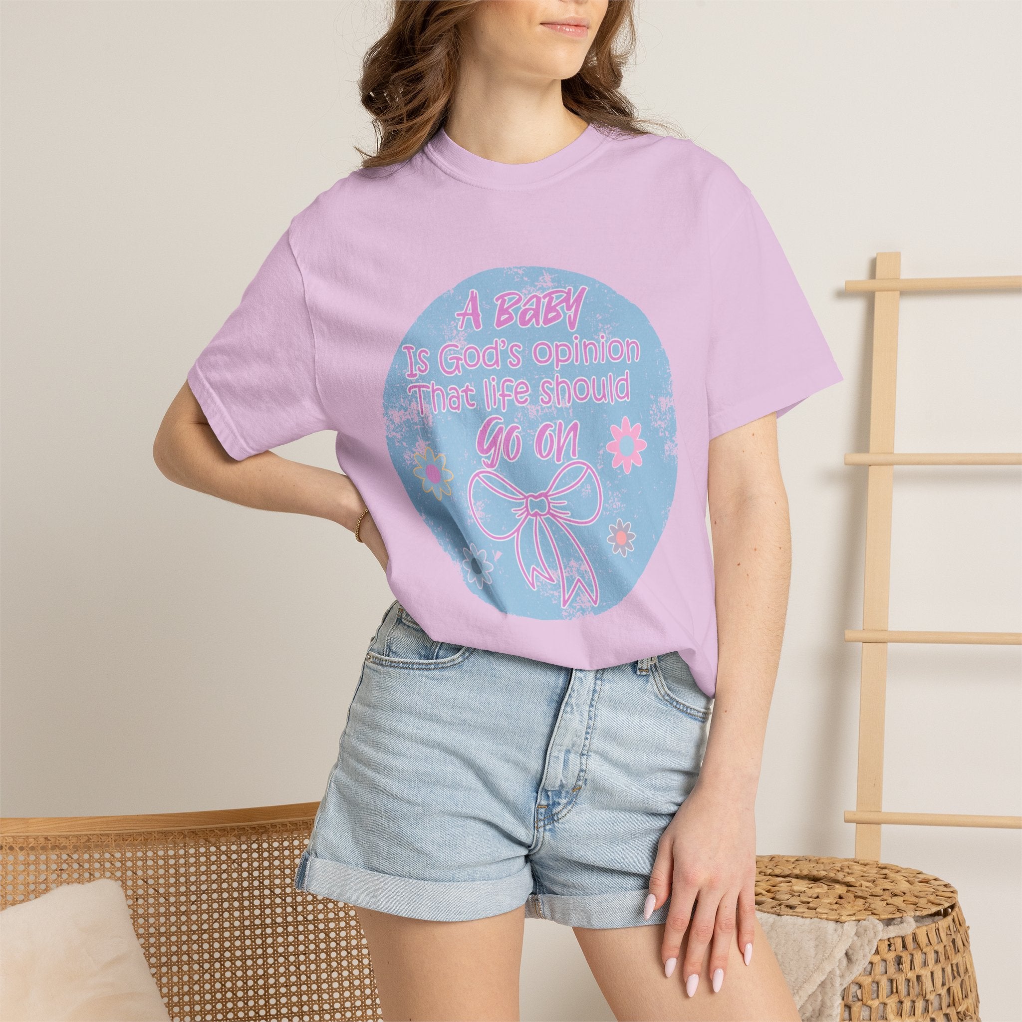 Textured T-Shirt — "A Baby is God’s Opinion That the World Should Go On" Pastel Floral Design