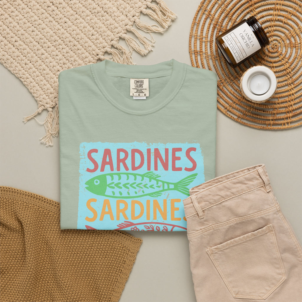 Sardines Colorblock Graphic Textured T-Shirt — Retro Coastal Fish Tee