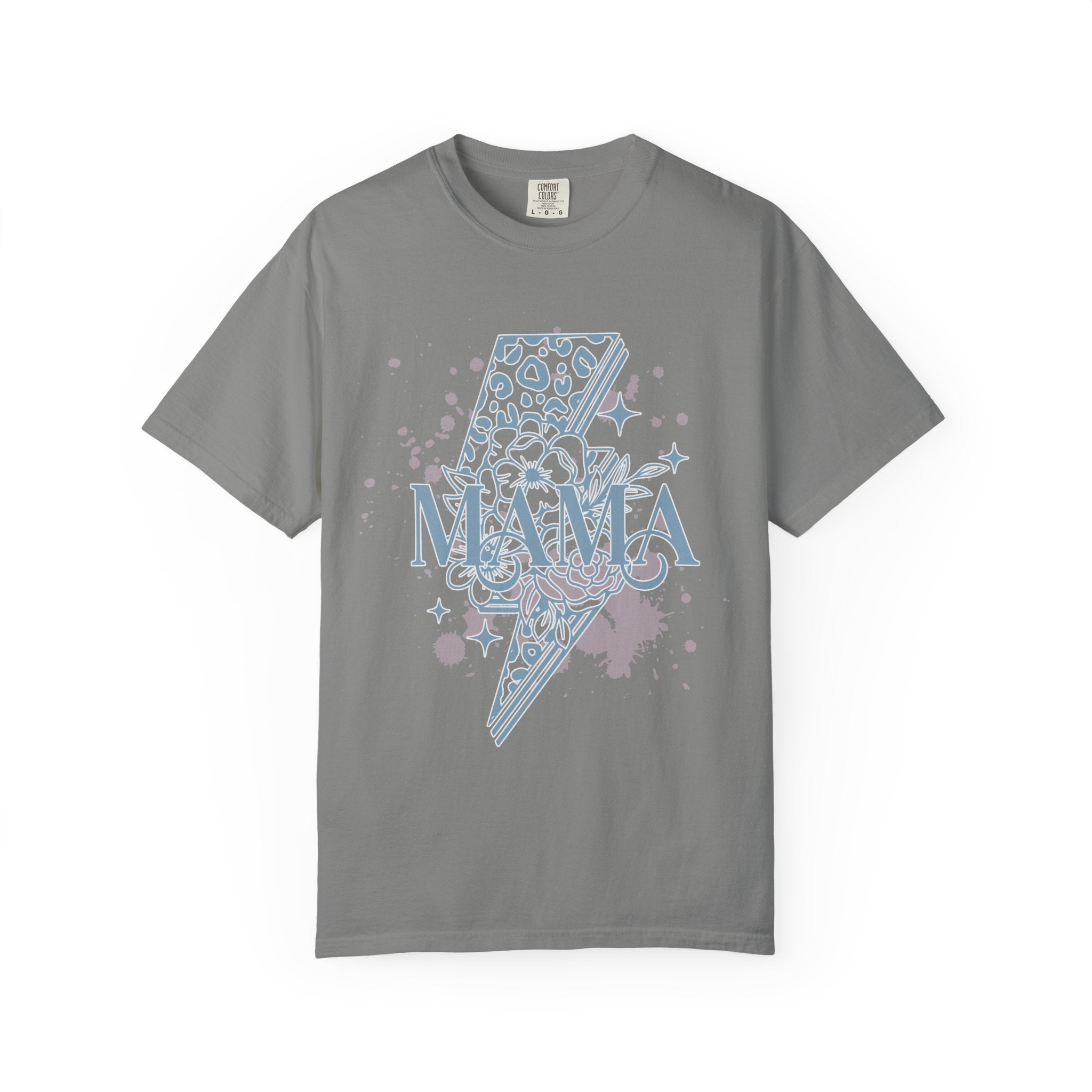 Mama Lightning Bolt Textured Graphic Tee — Floral Leopard Rocker Mom T-Shirt