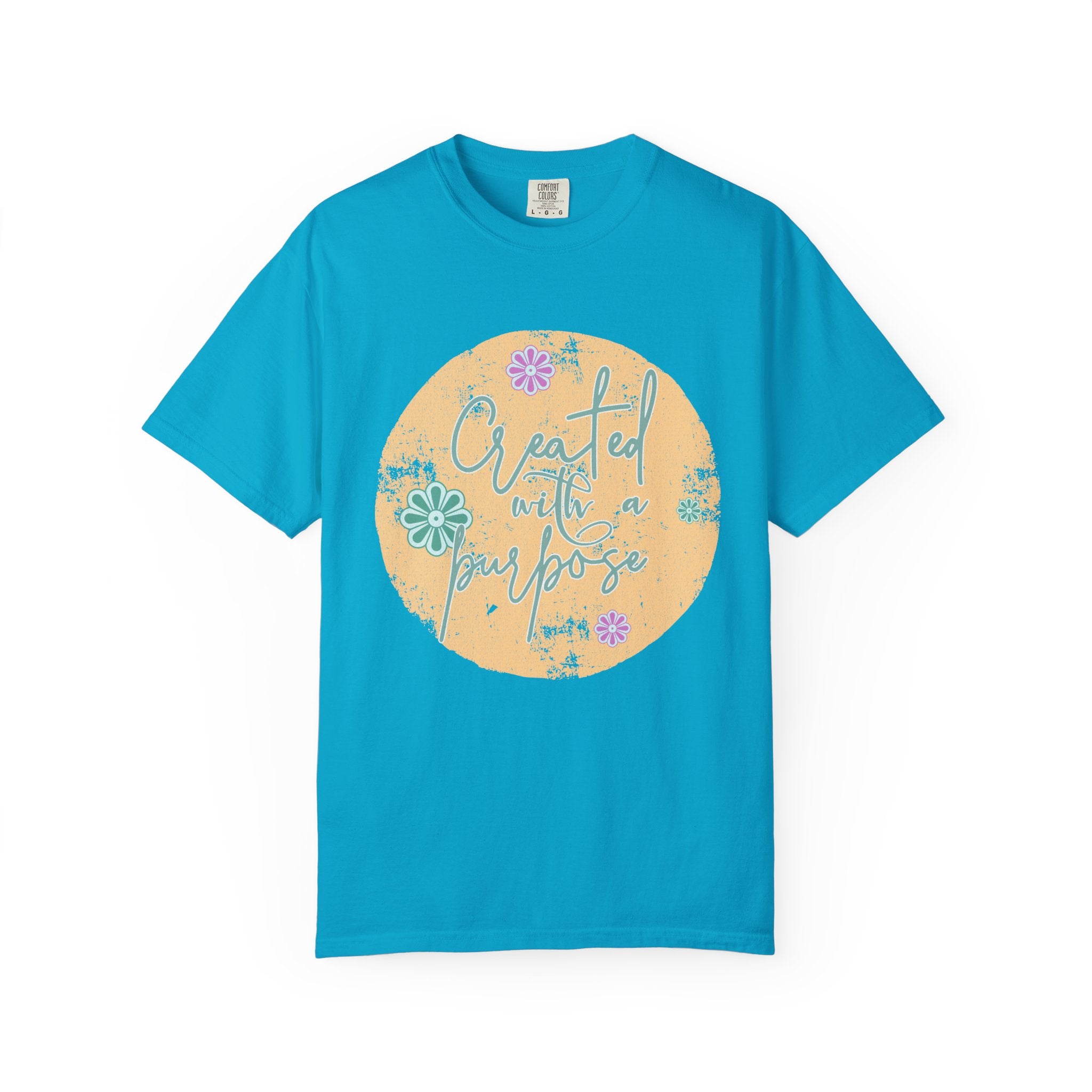 Created with a Purpose T-shirt |Textured Floral Handlettering Circle Design