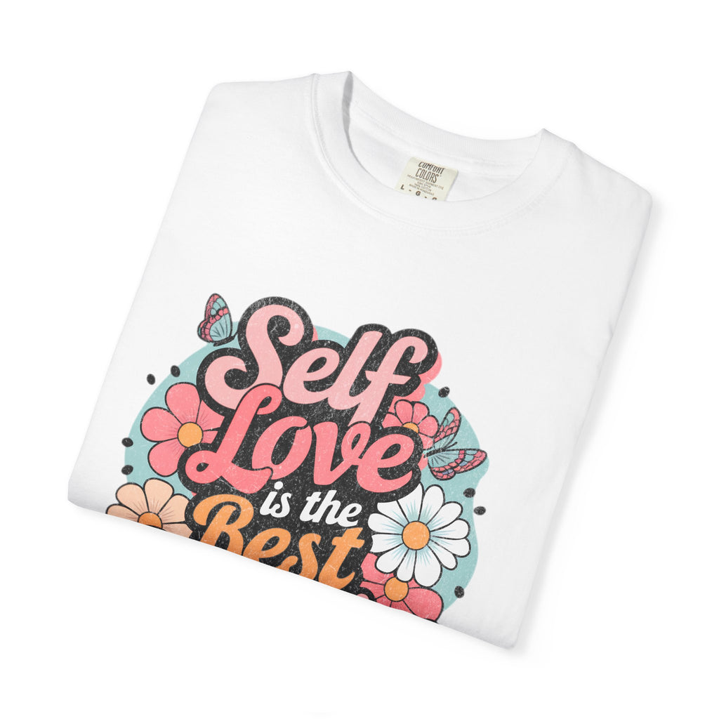 Self Love is the Best Medicine T-Shirt |Textured Floral Script Mental Health Design