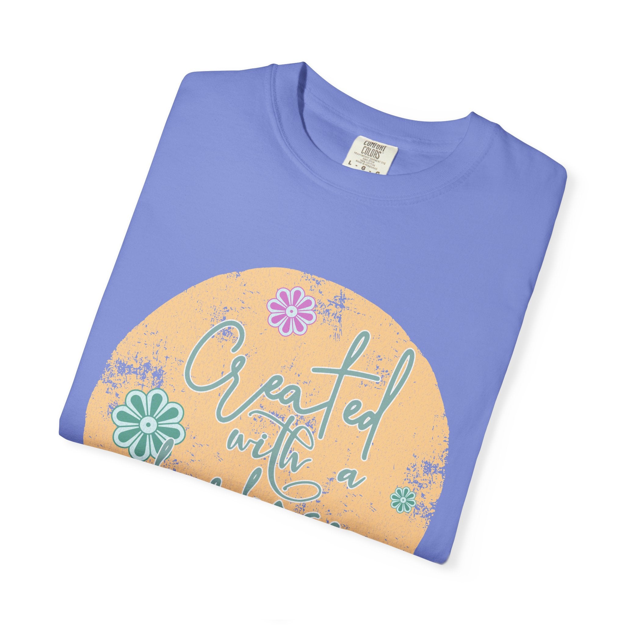 Created with a Purpose T-shirt |Textured Floral Handlettering Circle Design