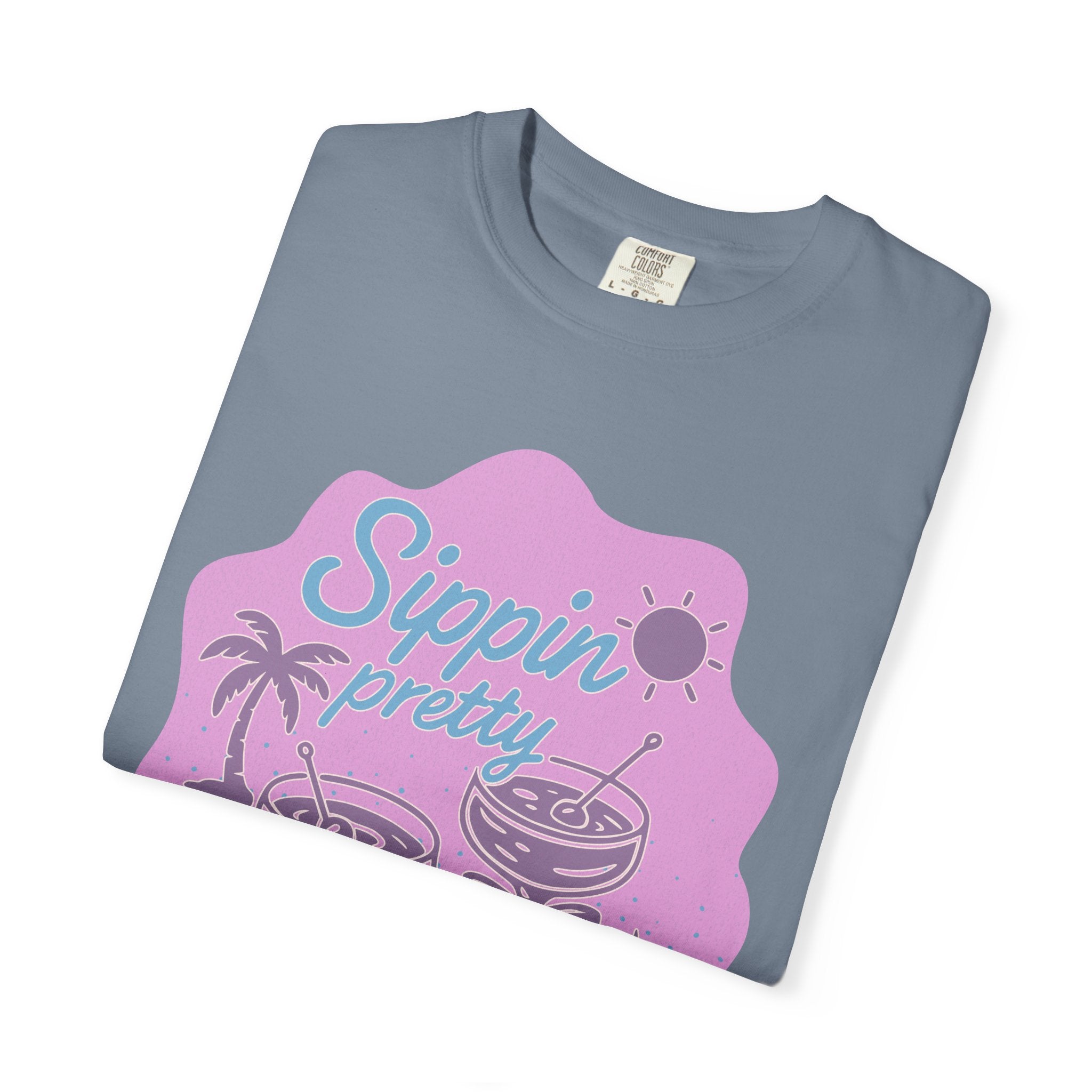 T-Shirt — "Sippin' Pretty" Tropical Cocktail Textured Graphic Tee