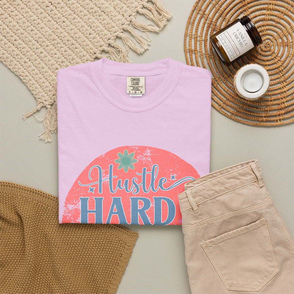 Textured Hustle Hard Pray Harder Tee — Inspirational Floral Graphic T-Shirt