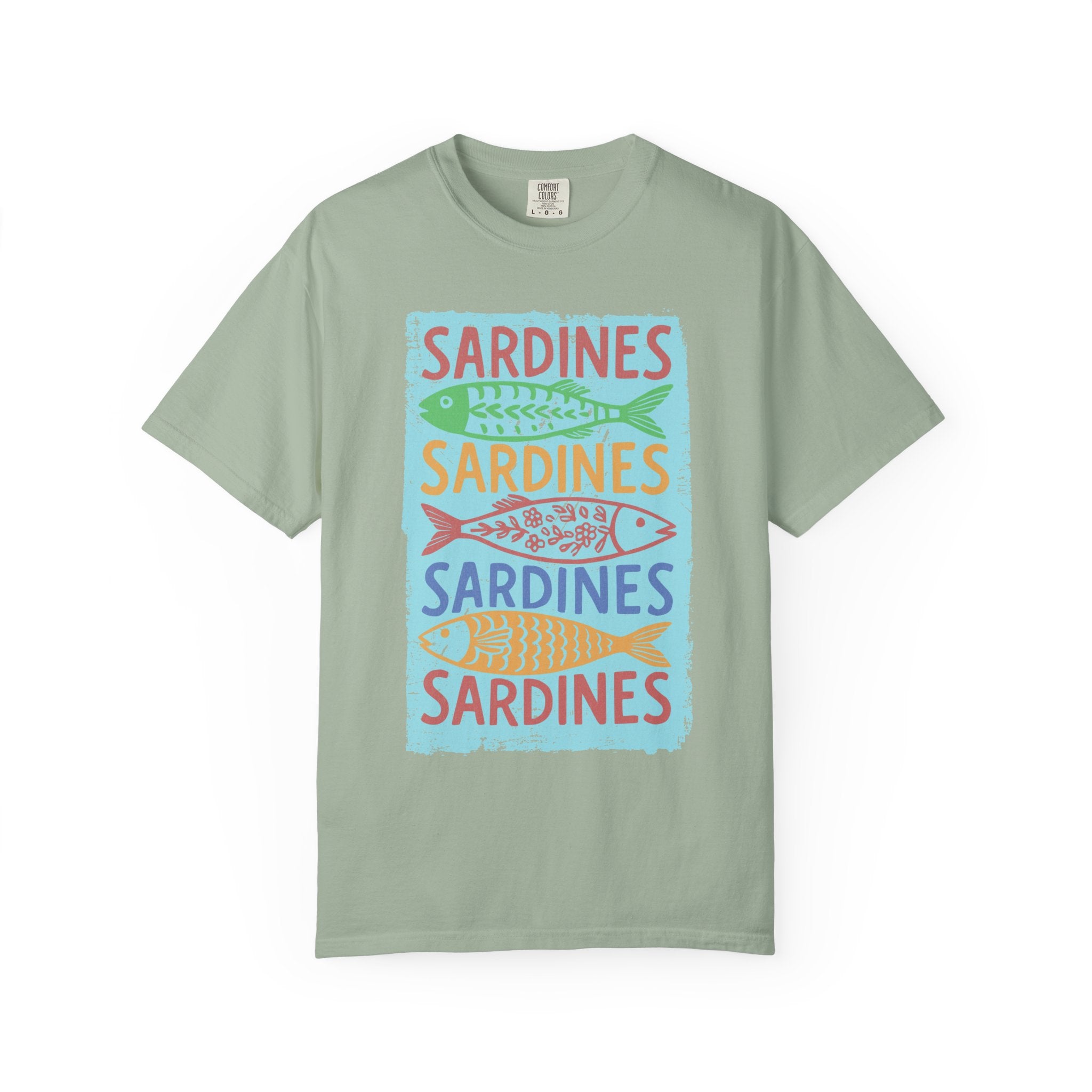 Sardines Colorblock Graphic Textured T-Shirt — Retro Coastal Fish Tee