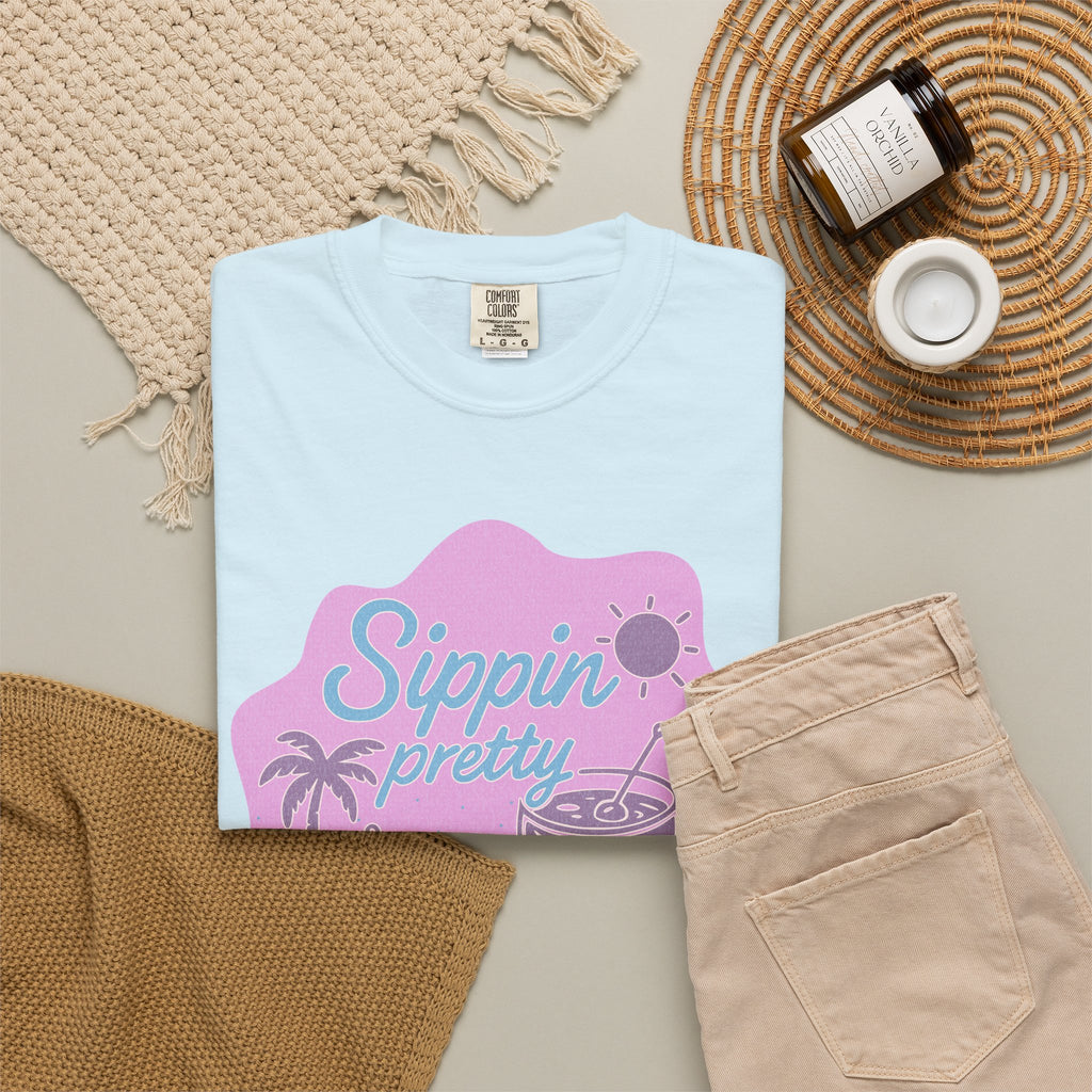 T-Shirt — "Sippin' Pretty" Tropical Cocktail Textured Graphic Tee