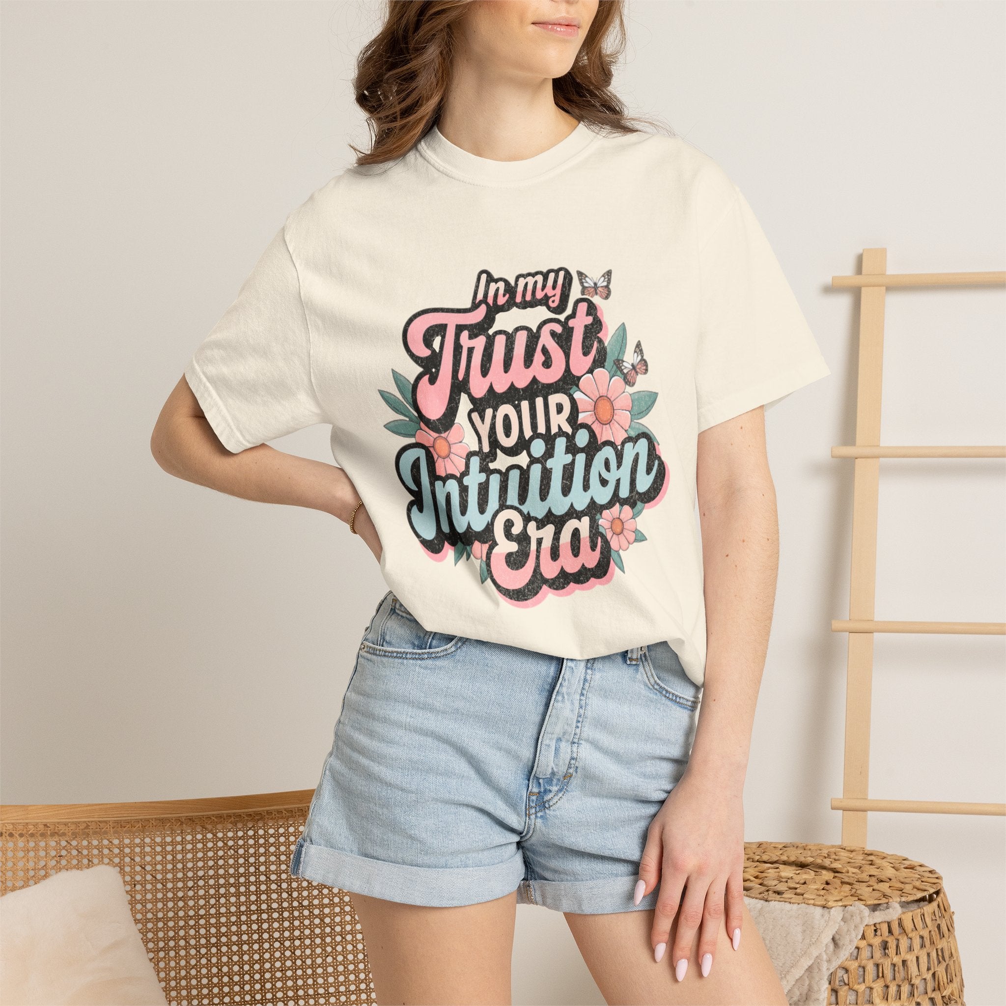 Trust Your Intuition Era T-shirt | Textured Floral Script Typography, Positive Message