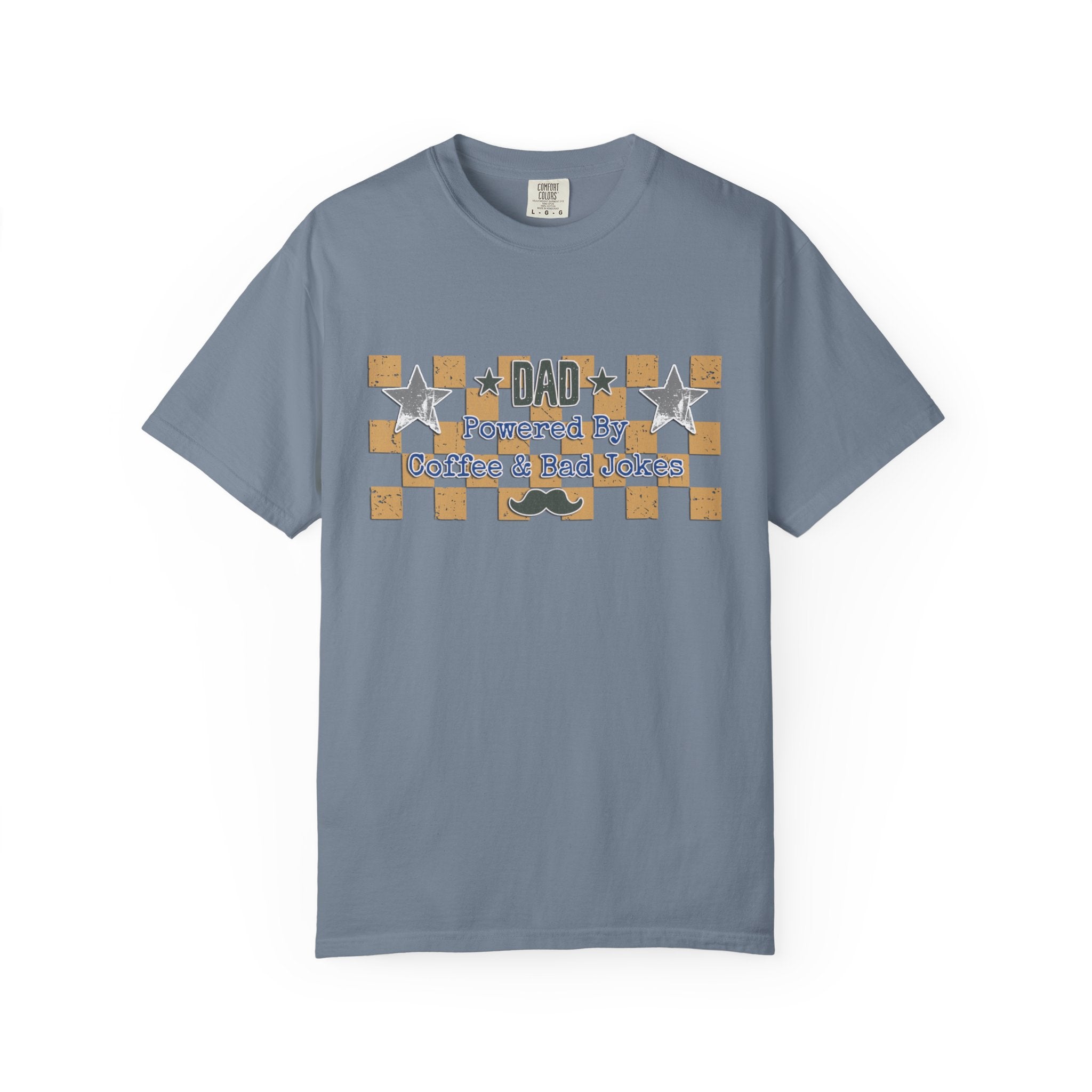 Dad Powered By Coffee & Bad Jokes Textured T-Shirt — Funny Fathers Day Gift
