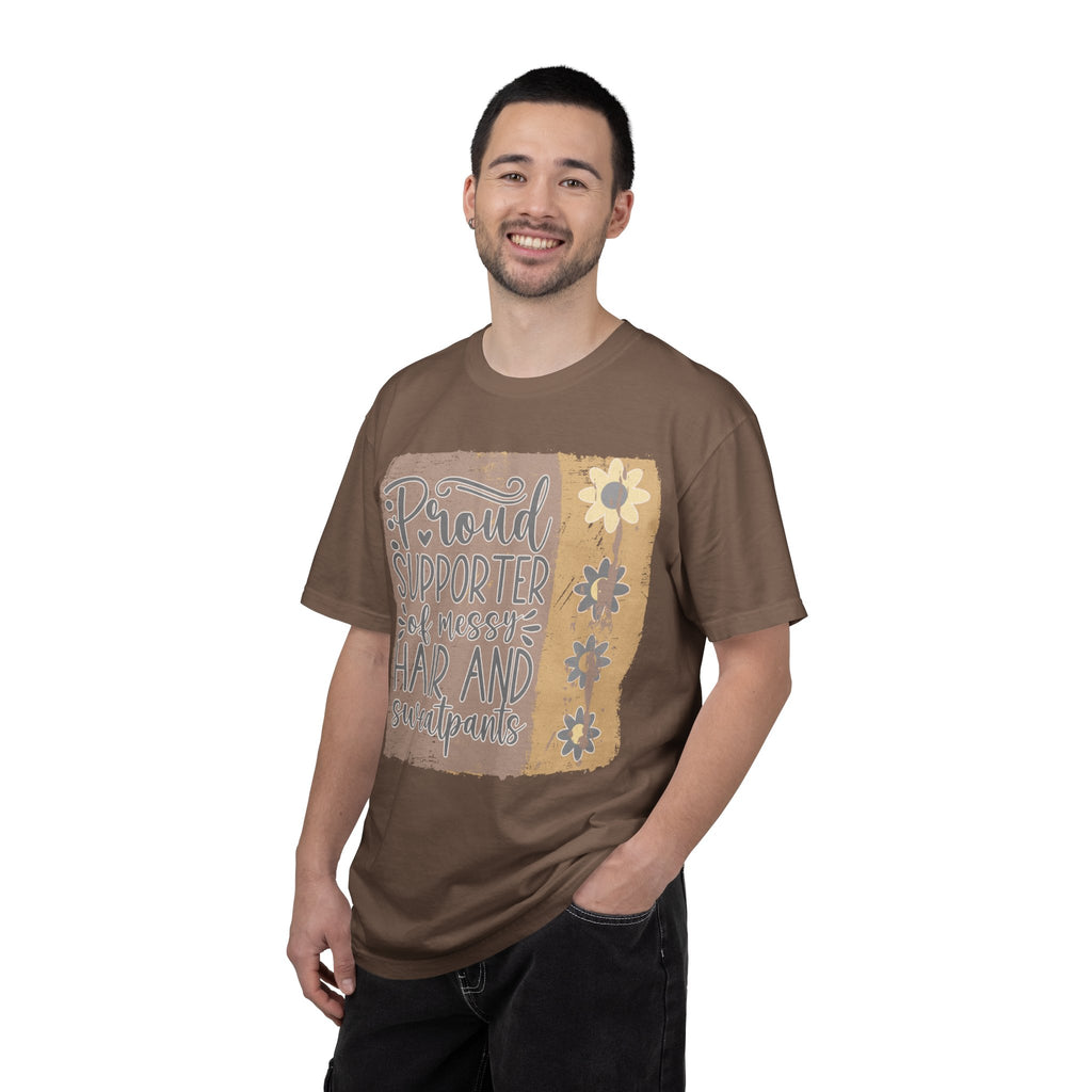 Supporter of Messy Hair and Sweatpants Textured T-Shirt