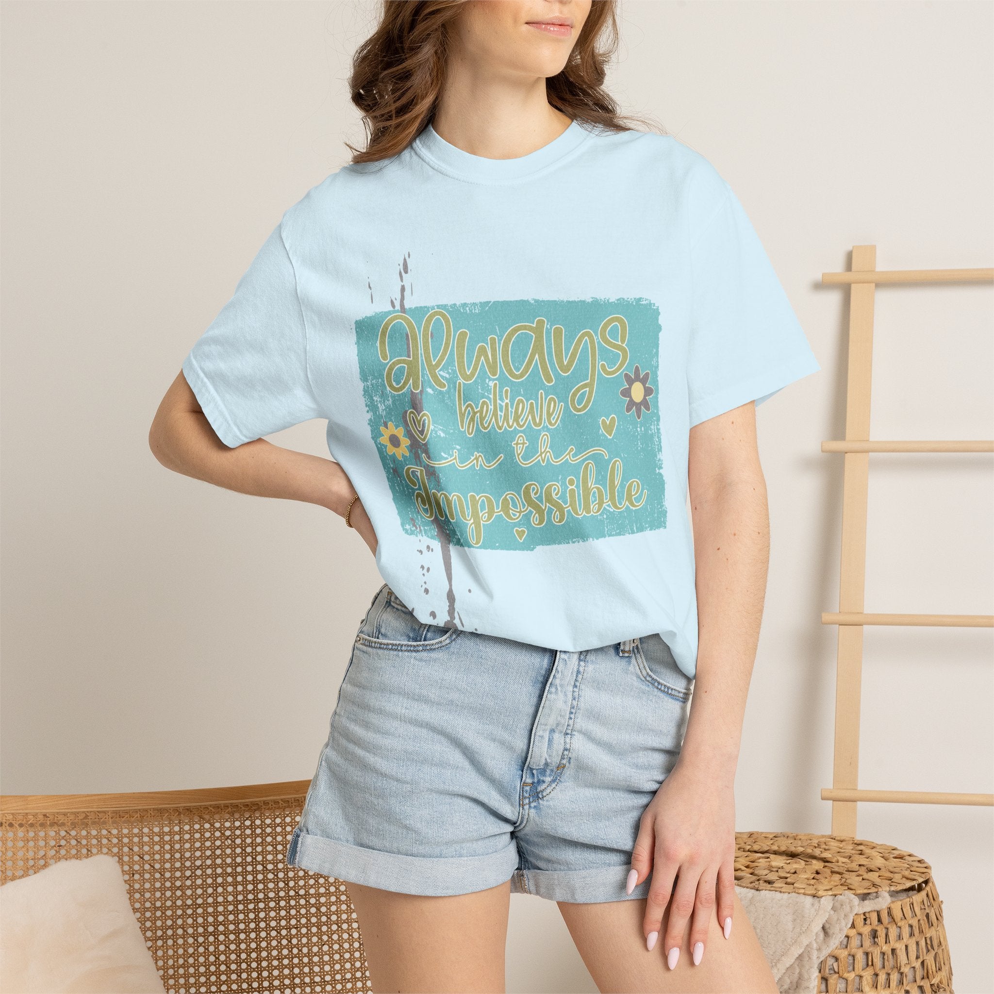 Textured T-Shirt — "Always Believe in the Impossible" Inspirational Graphic Tee