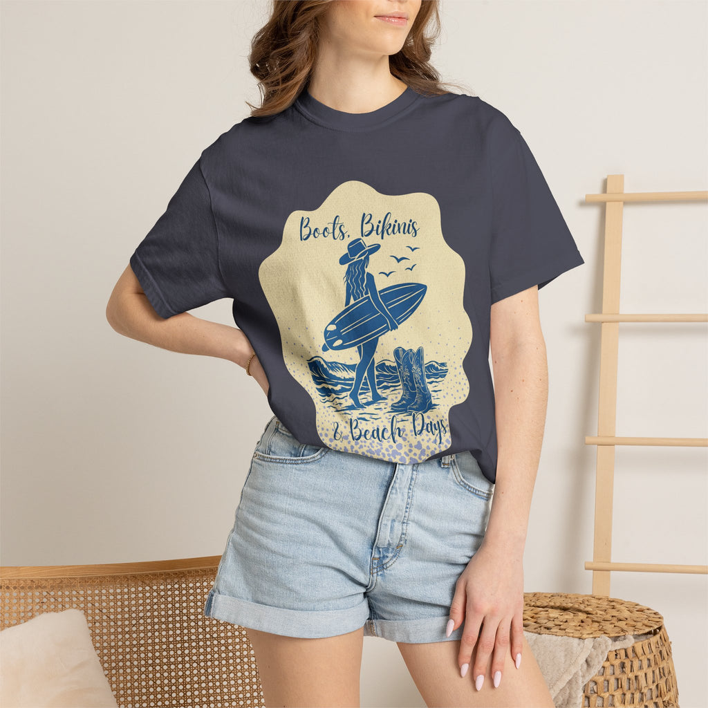 Textured Surf Vibes T-Shirt — 'Beach, Bikinis & Beach Days' Vintage Surf Graphic
