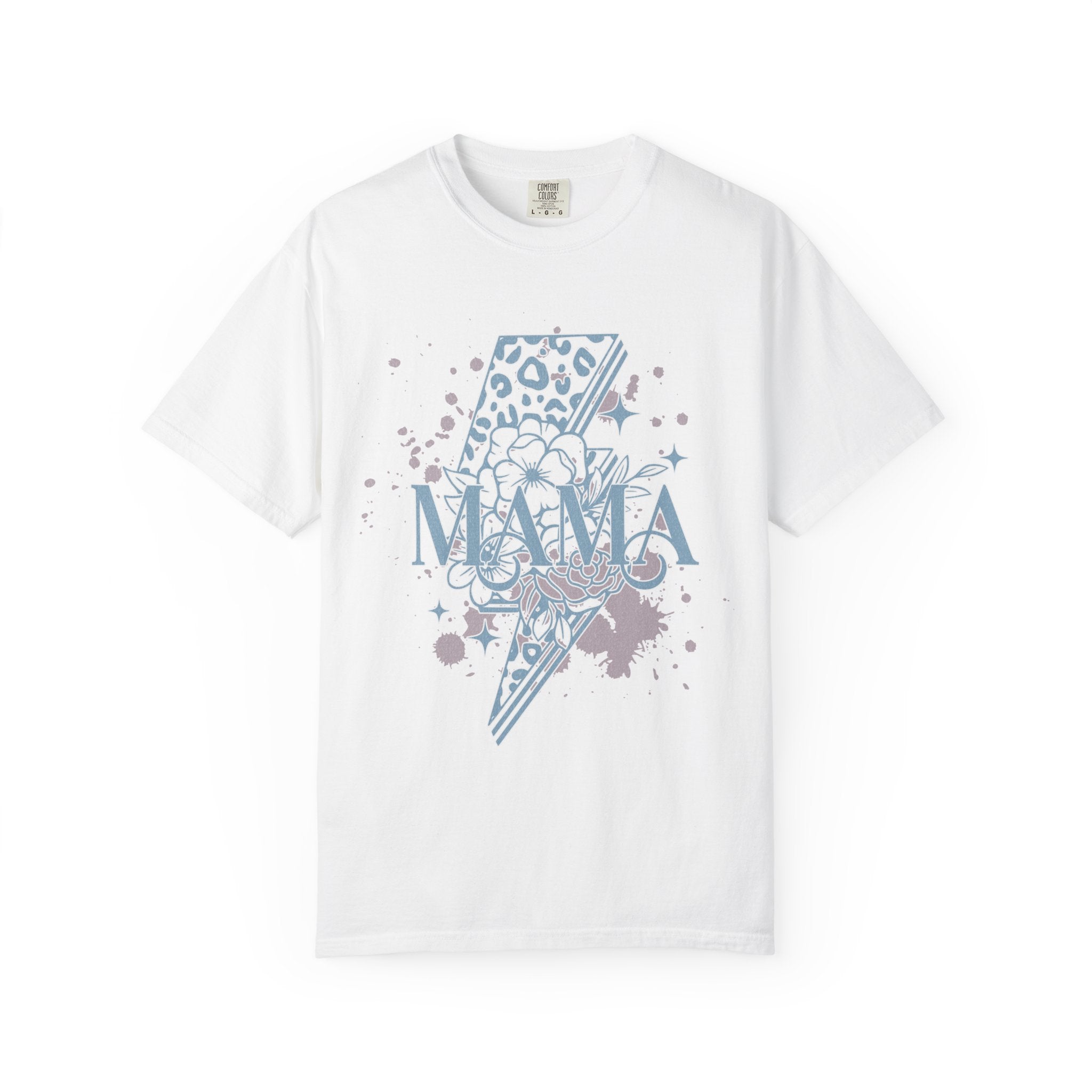 Mama Lightning Bolt Textured Graphic Tee — Floral Leopard Rocker Mom T-Shirt