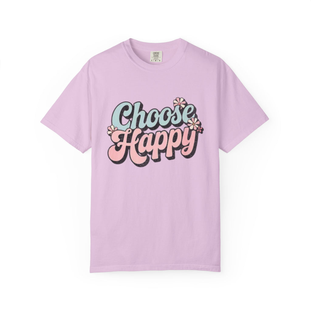 Choose Happy retro script shirt | Textured Positive message tee, pastel floral design