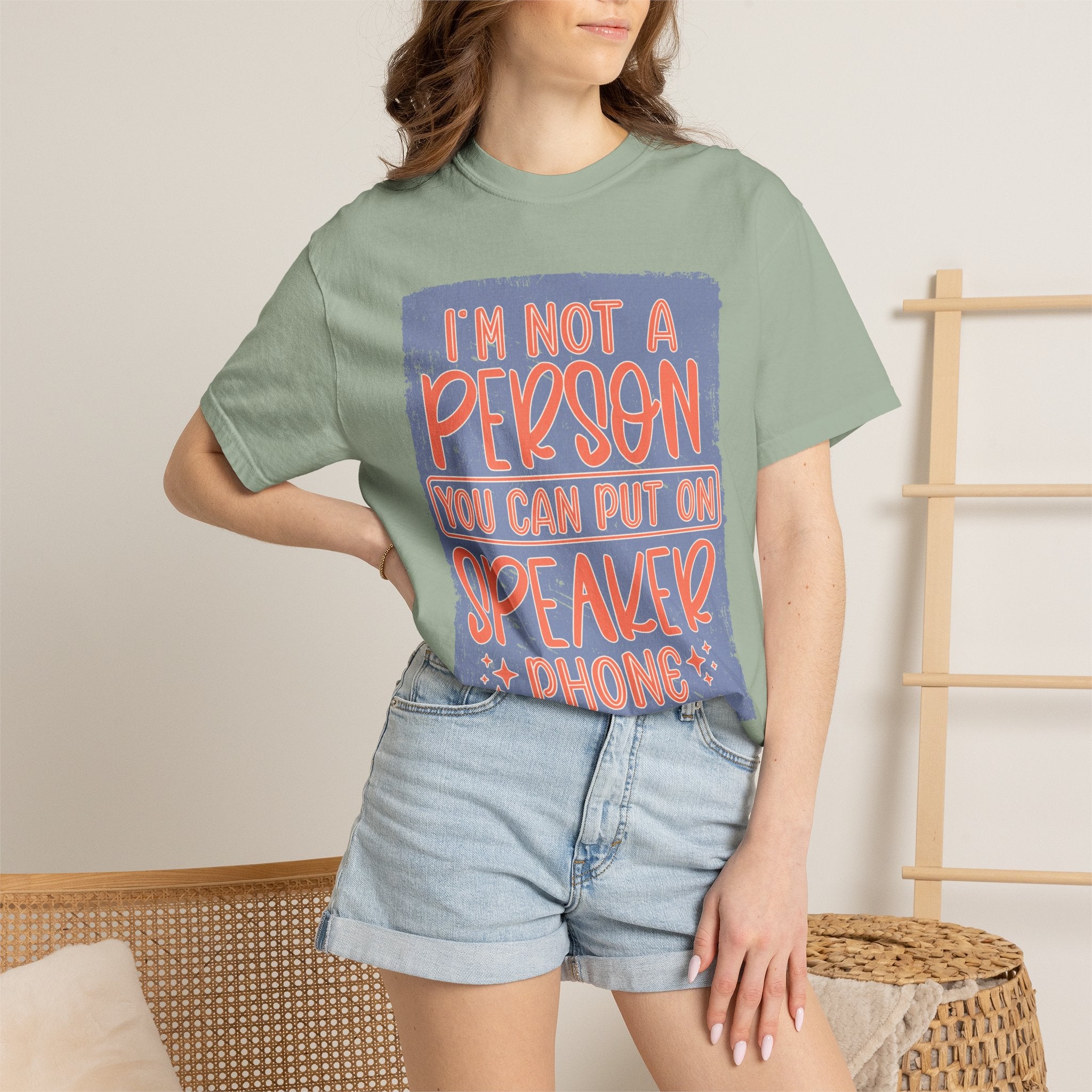 Textured T-Shirt — "I’m Not a Person You Can Put on Speaker Phone" Graphic Tee