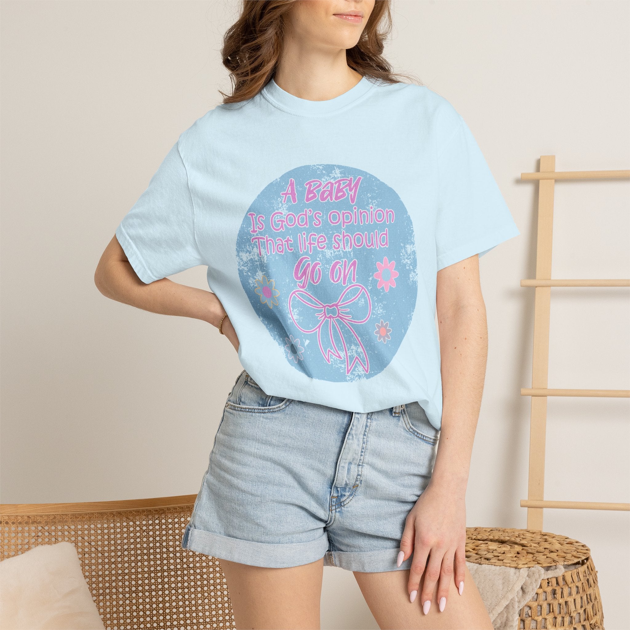 Textured T-Shirt — "A Baby is God’s Opinion That the World Should Go On" Pastel Floral Design
