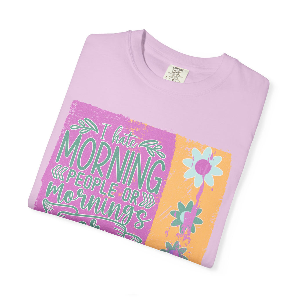 I Hate Morning People Textured  Shirt — Retro Flower Graphic Tee