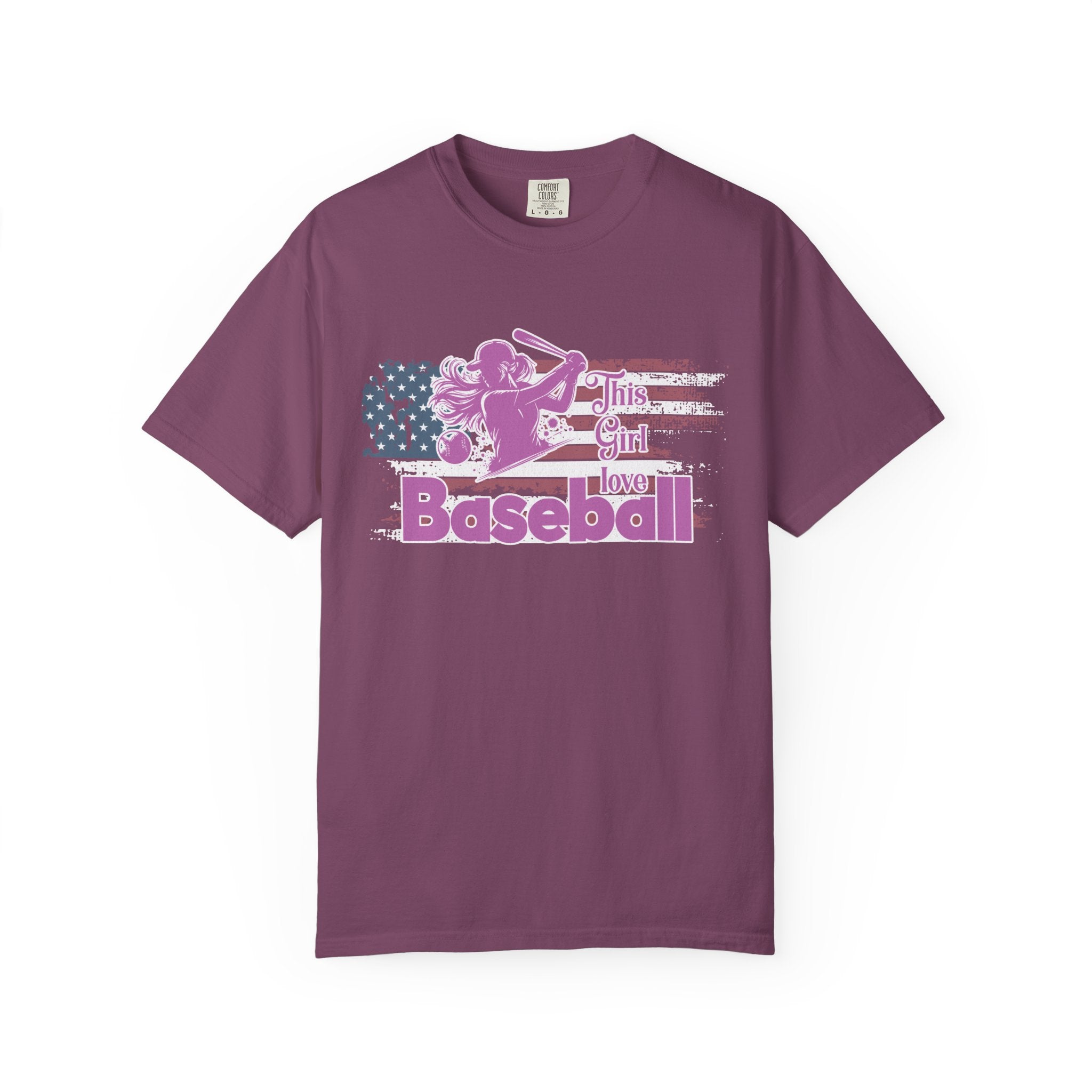 Textured Baseball Tee — "This Girl Loves Baseball" Patriotic Pink Softball T-Shirt