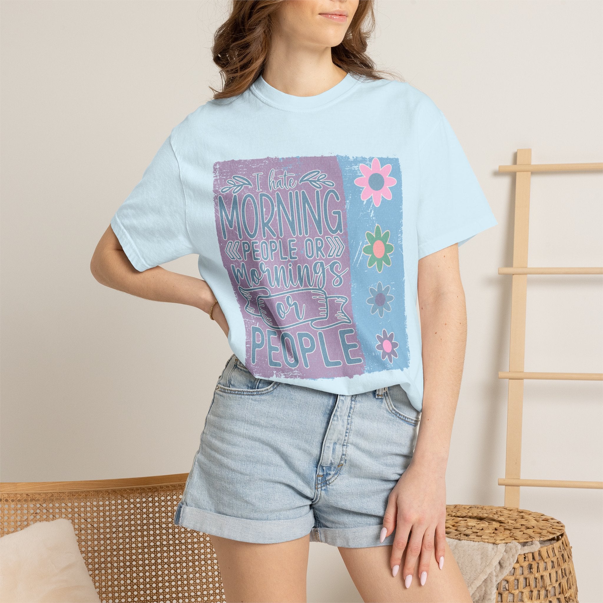 Textured Morning People or Not T-Shirt — Funny Floral Morning Person Graphic Tee