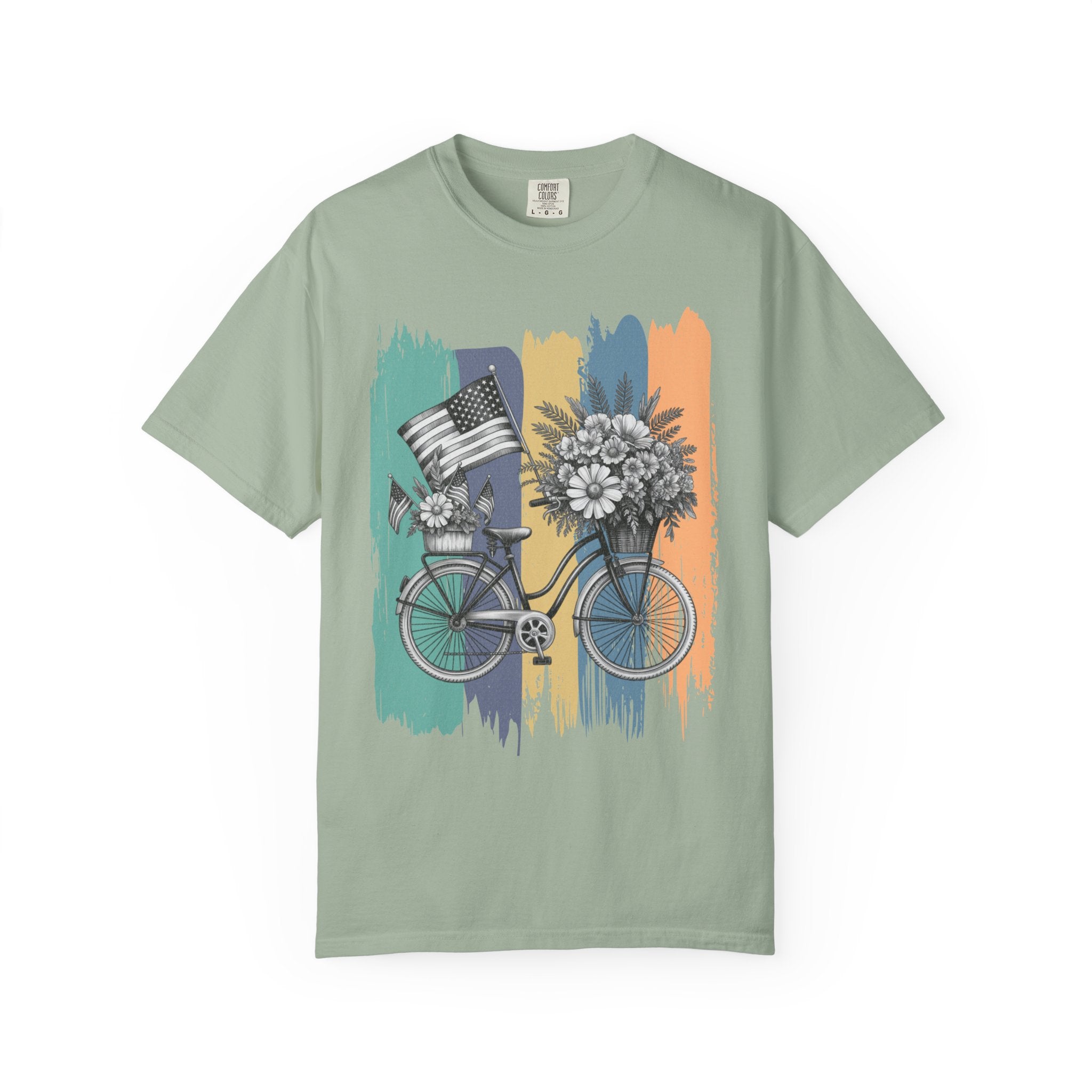 Textured Vintage Bicycle Bouquet T-Shirt — Americana Floral Bike Tee