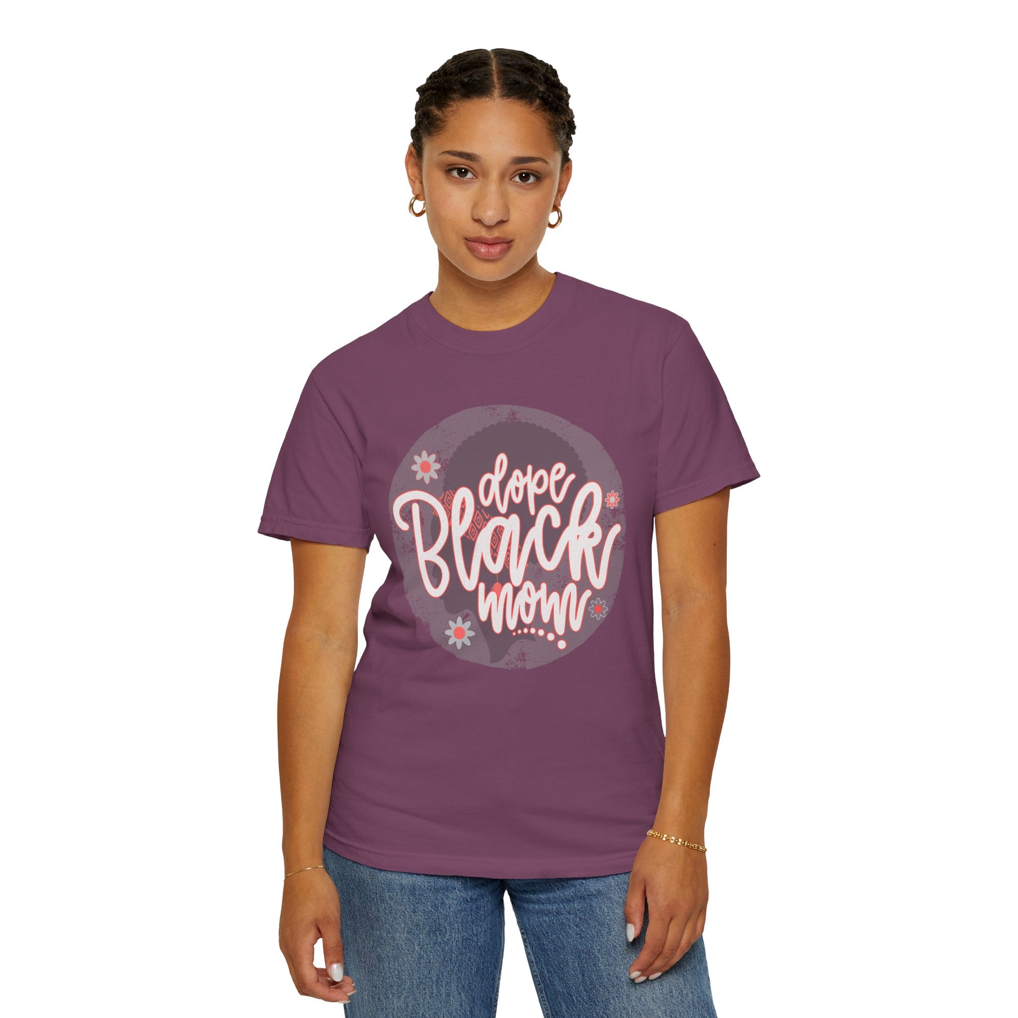 Dope Black Mom Textured T-Shirt — Floral Retro Circle Graphic for Proud Moms