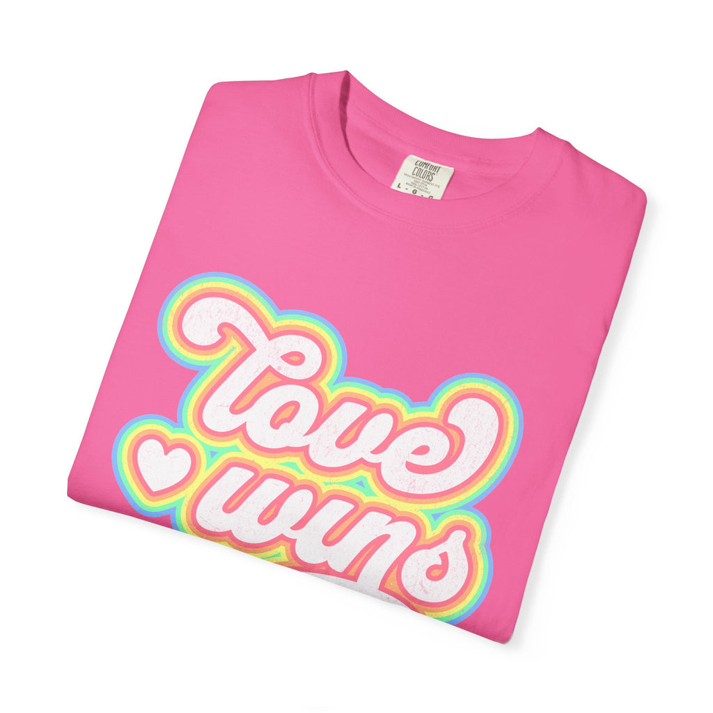 Textured Retro 'Love Wins' T-Shirt — Rainbow Script Pride Tee