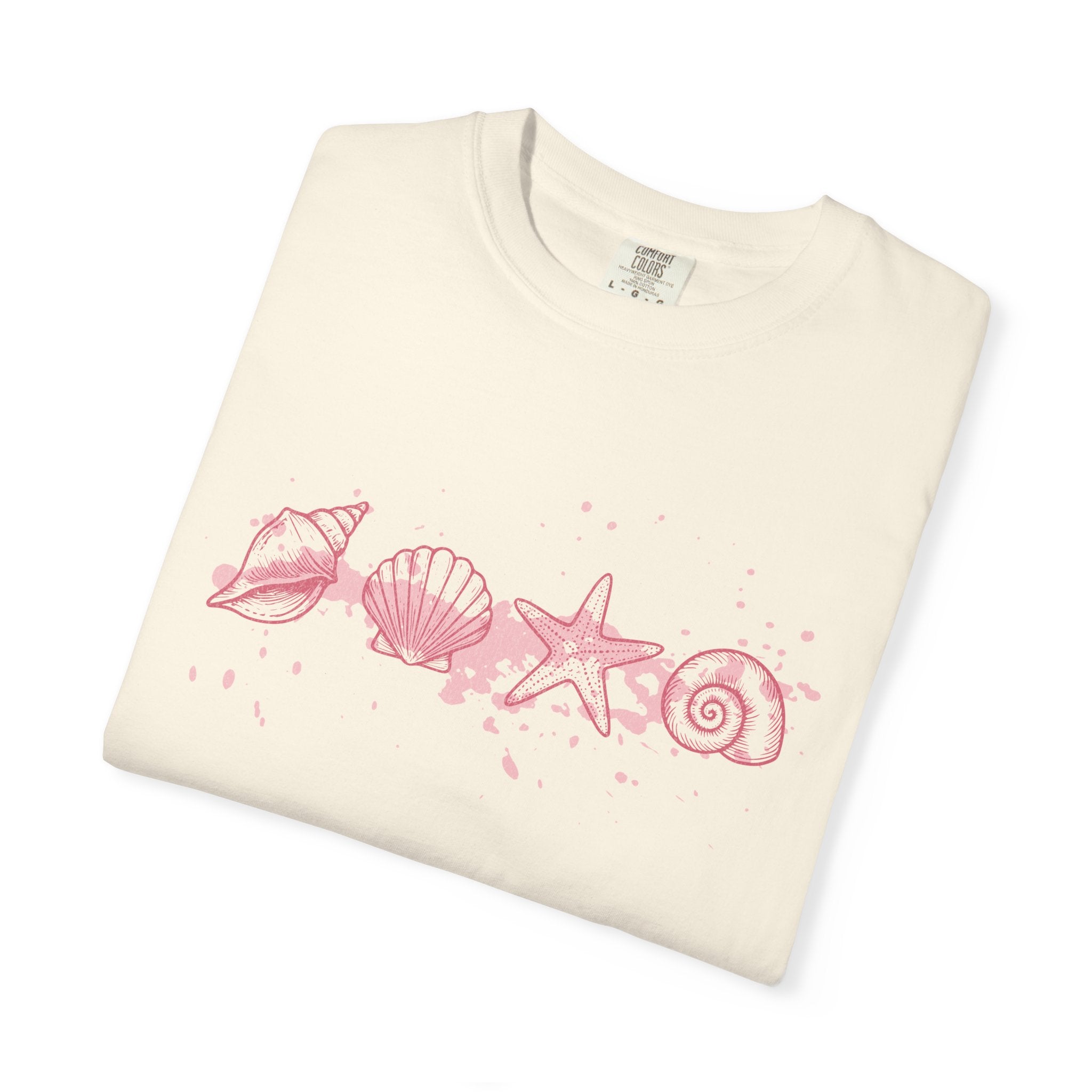 Textured Seashell Line Art T-Shirt — Pink Coastal Shells Graphic Tee
