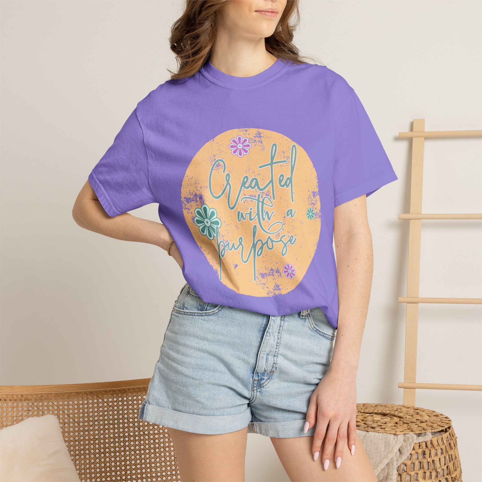 Created with a Purpose T-shirt |Textured Floral Handlettering Circle Design