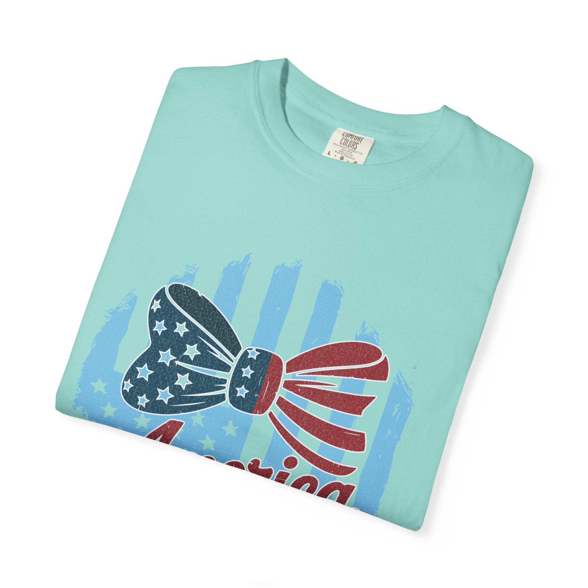 America Patriotic Bow Textured T-Shirt — USA Flag Graphic Tee for 4th of July