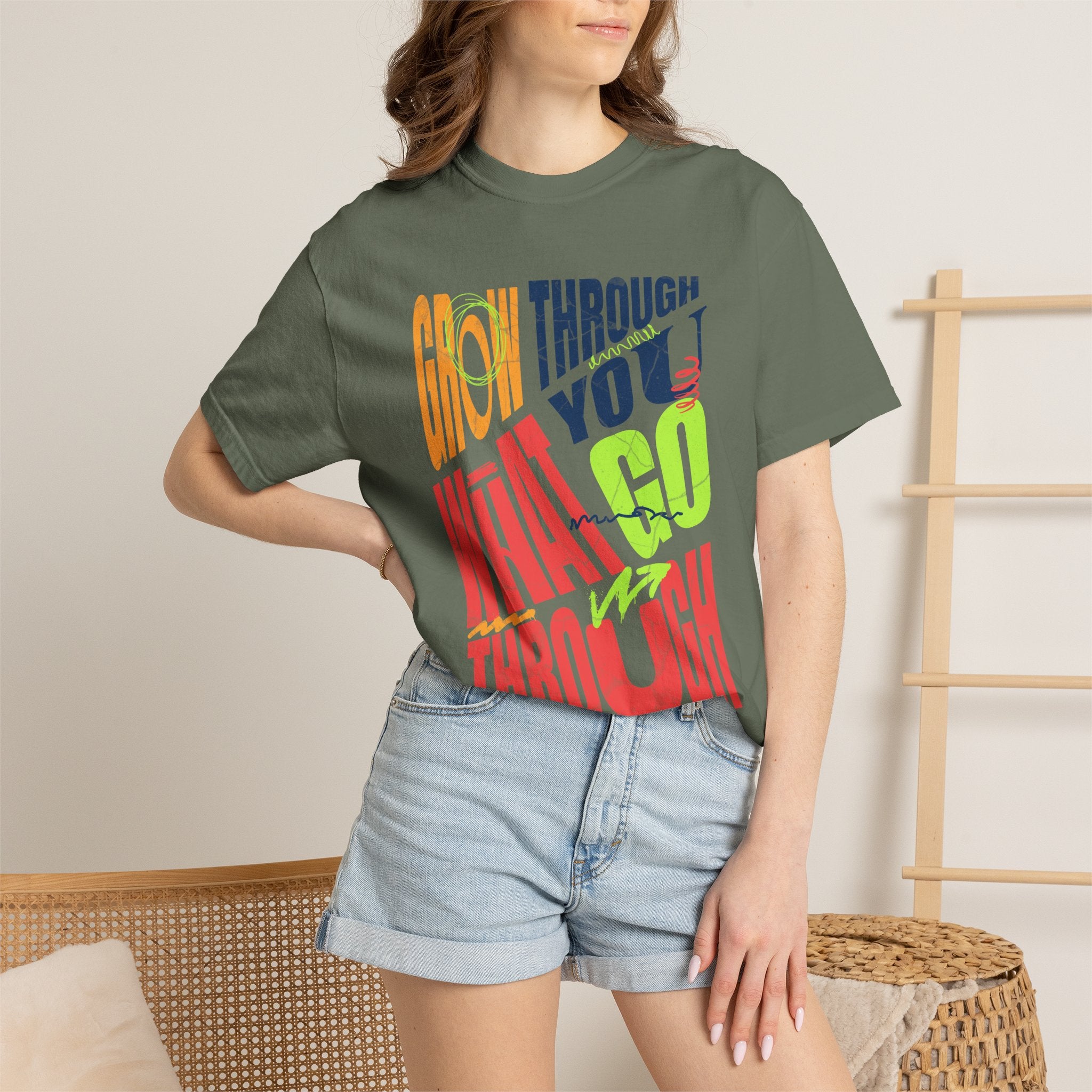Grow Through What You Go Through T-Shirt | Textured Colorful Typographic Motivational Tee