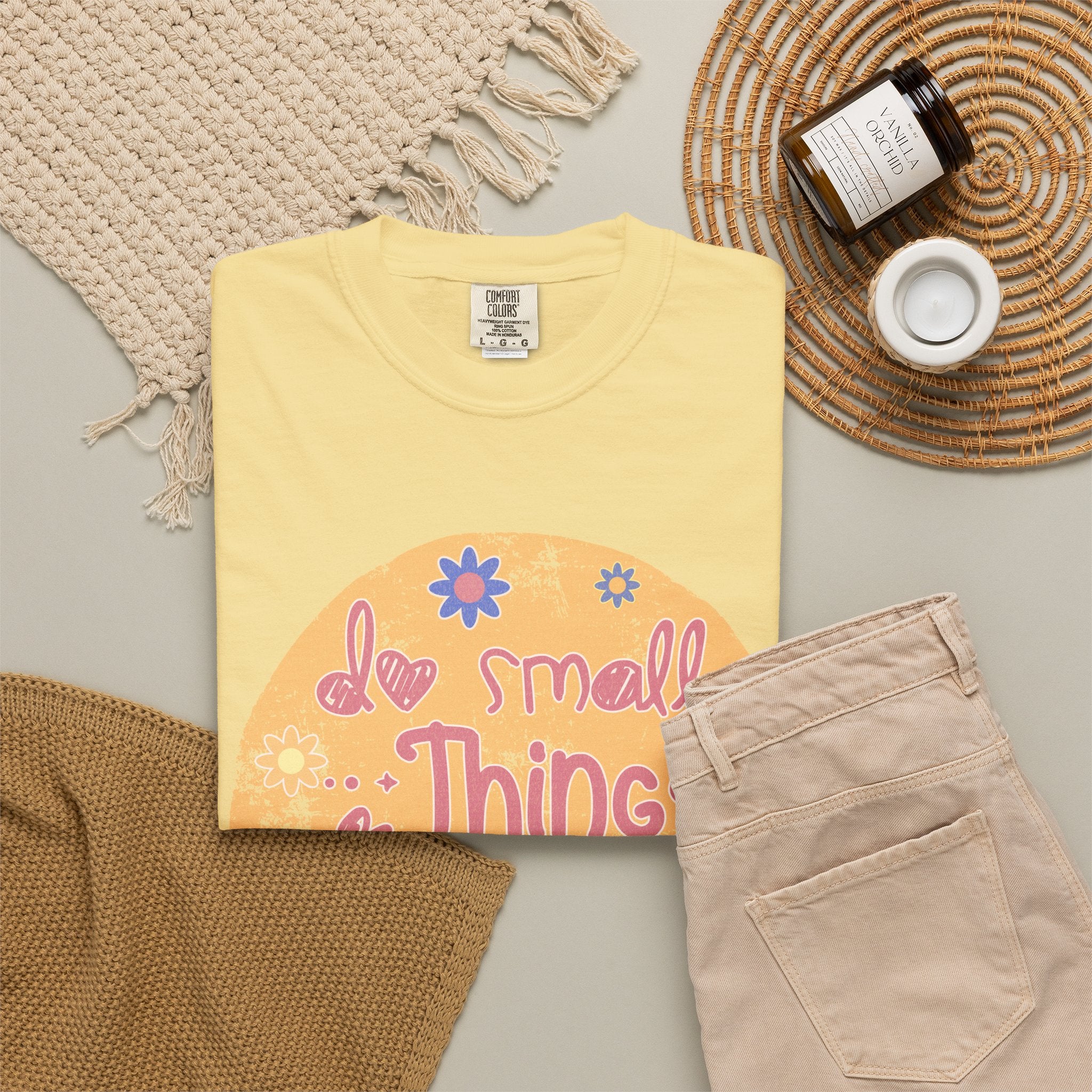 Textured Inspirational Tee — "Do Small Things With Great Love" Floral Graphic