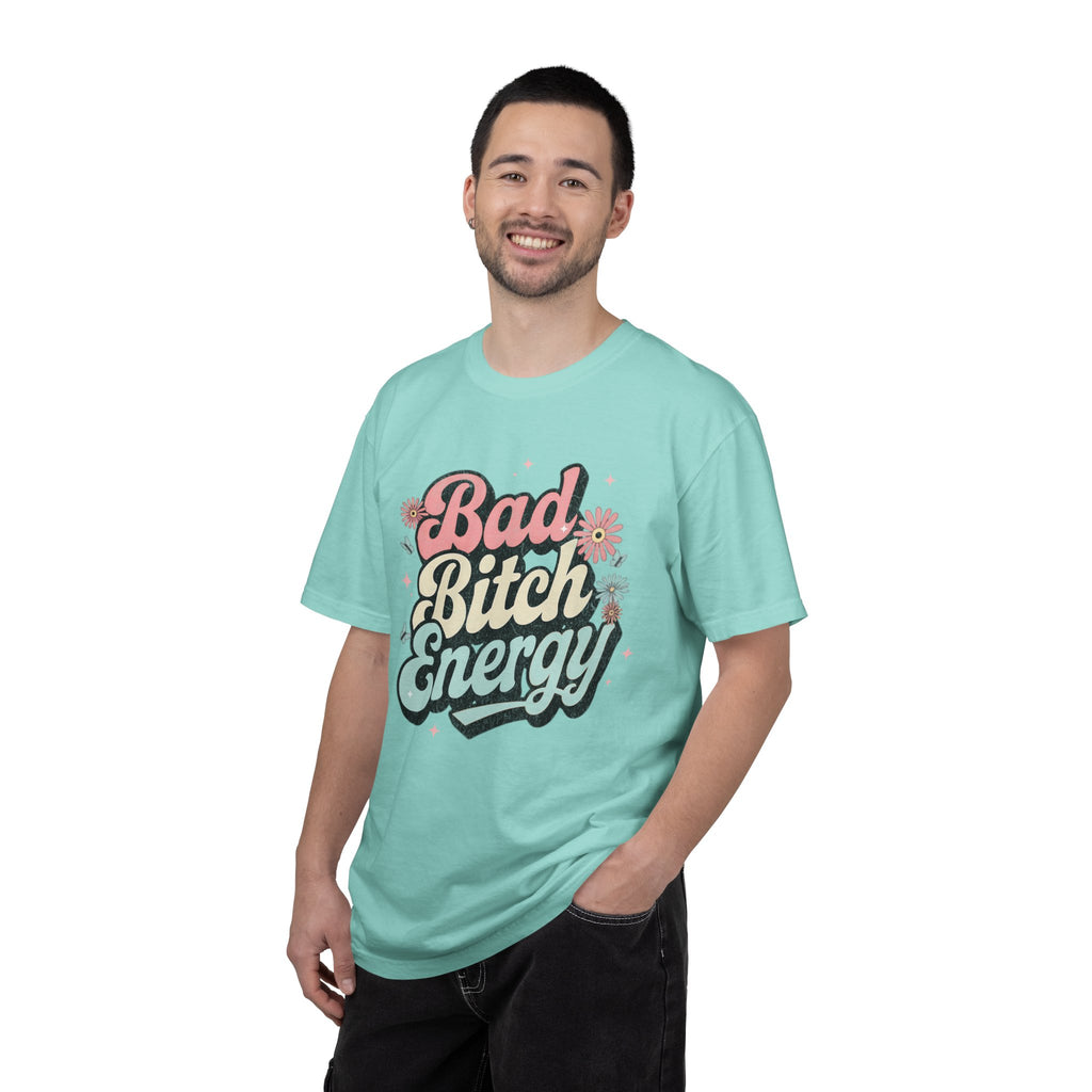 Bad Bitch Energy T-shirt |Textured Retro Script Floral Graphic