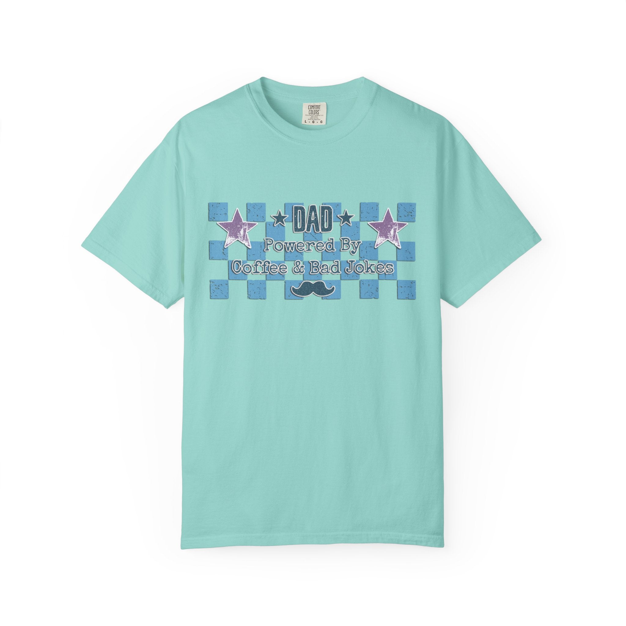 Textured Dad Powered By Coffee & Chaos T-Shirt — Retro Checkered Father's Day Tee
