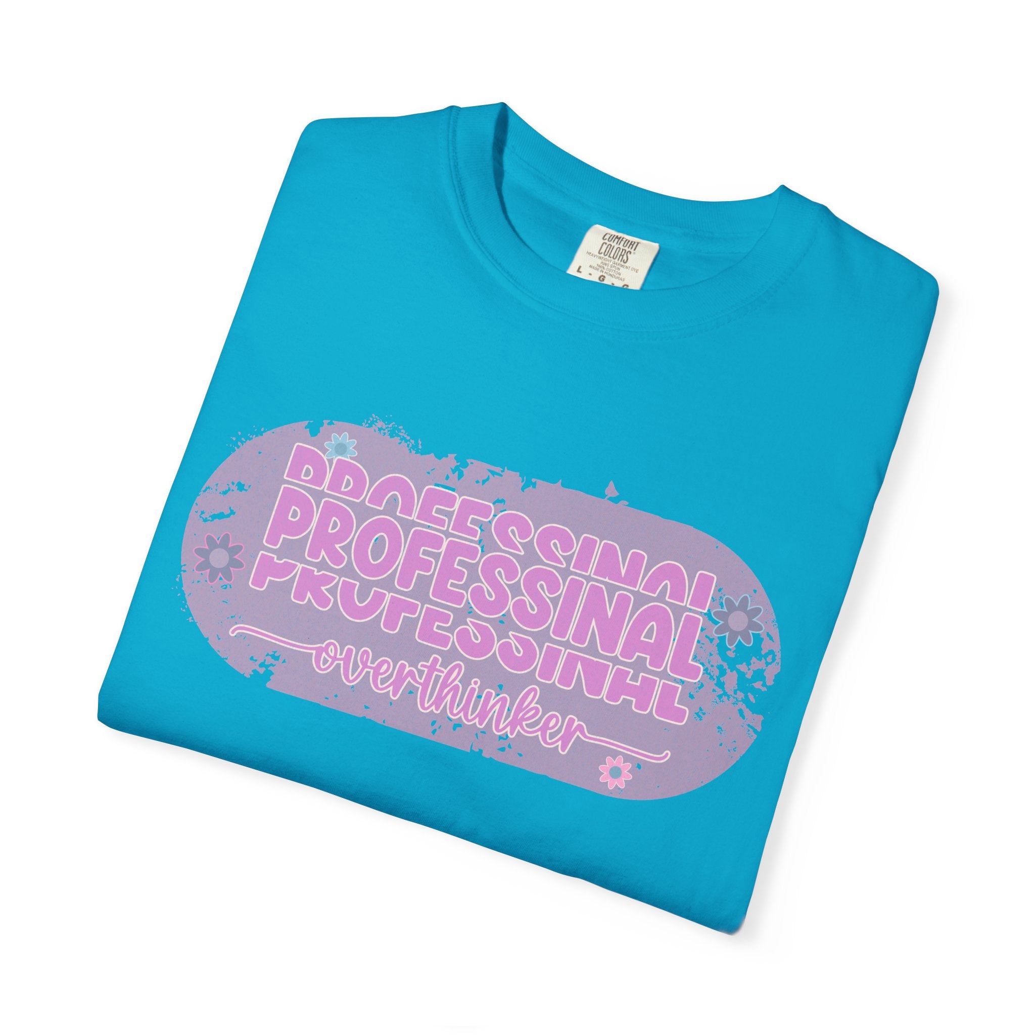 Professional Overthinker  Floral Textured T-Shirt — Retro Pink Graphic Tee