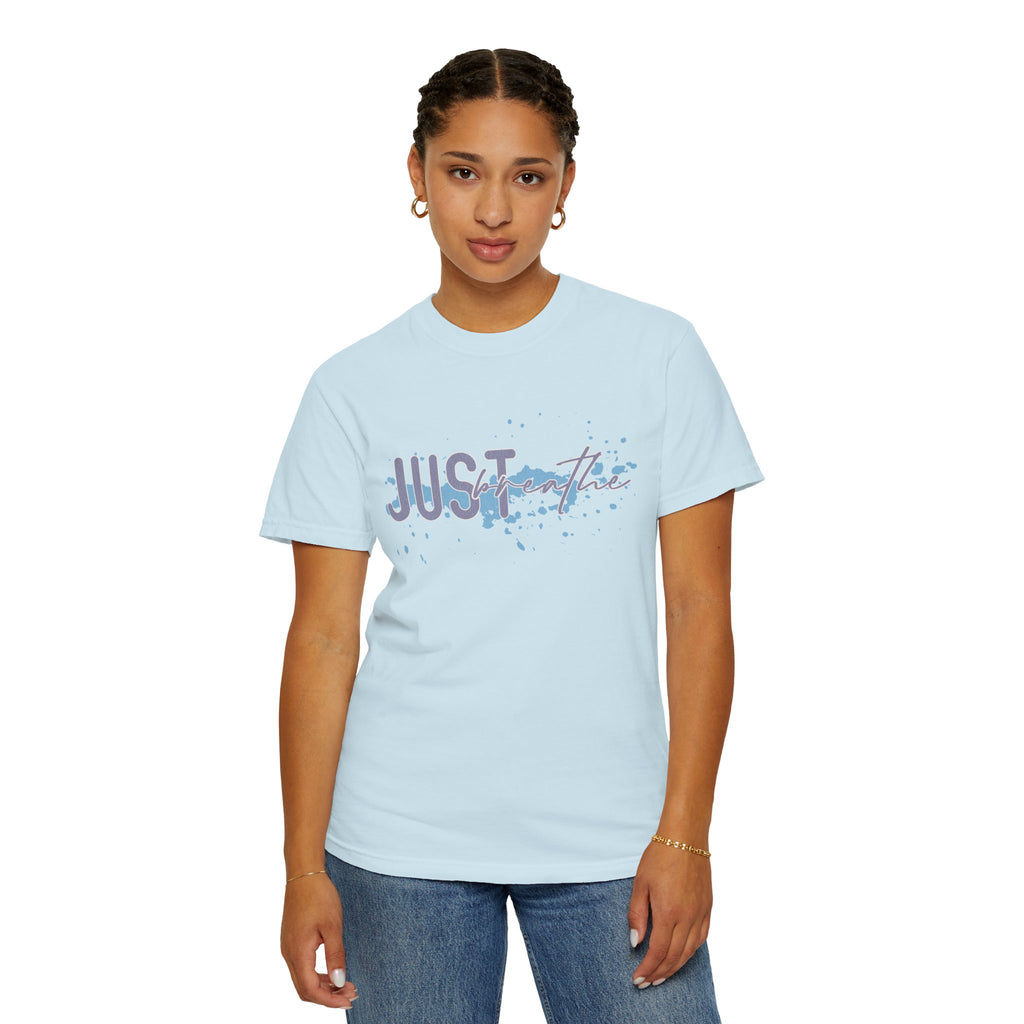 Just Breathe Textured T-Shirt — Relaxed Watercolor Script Tee