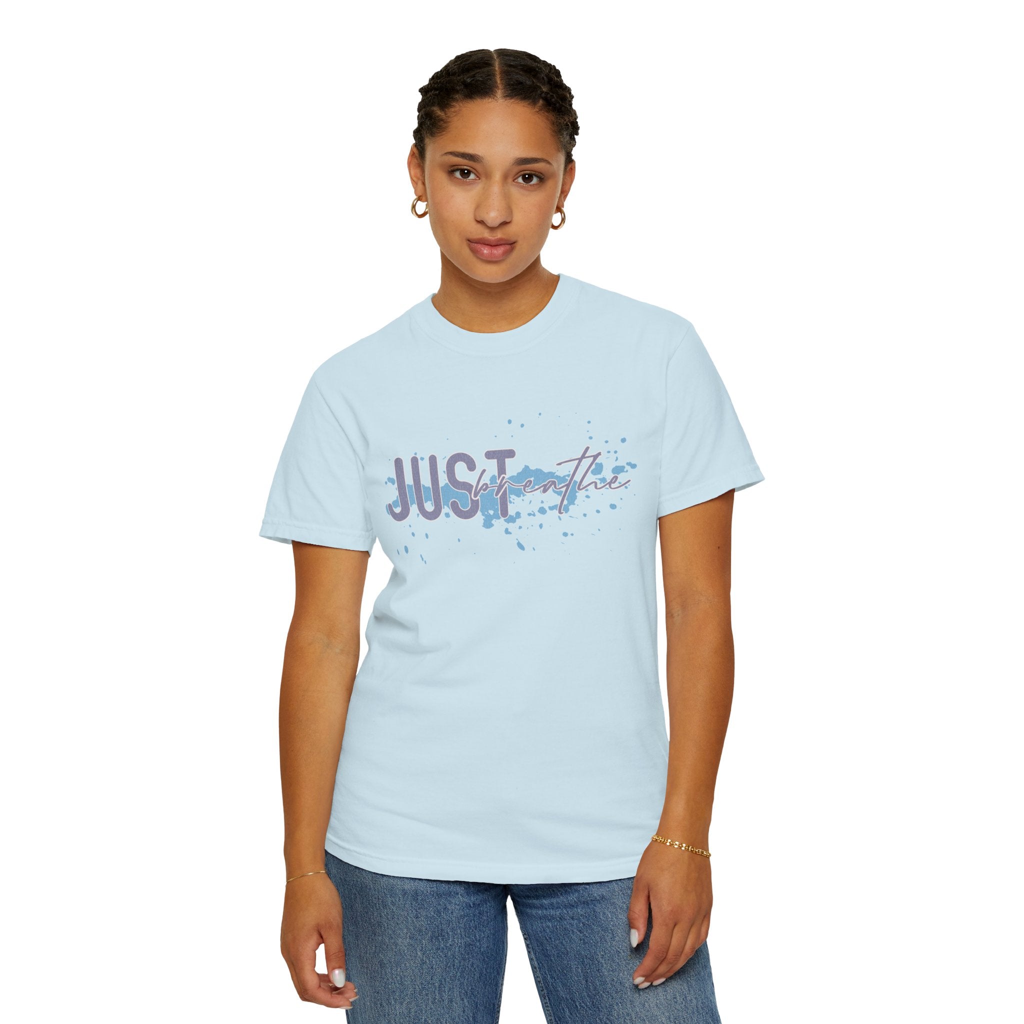 Just Breathe Textured T-Shirt — Relaxed Watercolor Script Tee