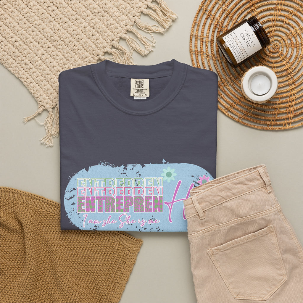 Entrepreneur Mom Floral Textured Tee — 'EntreprenHer' Graphic T-Shirt